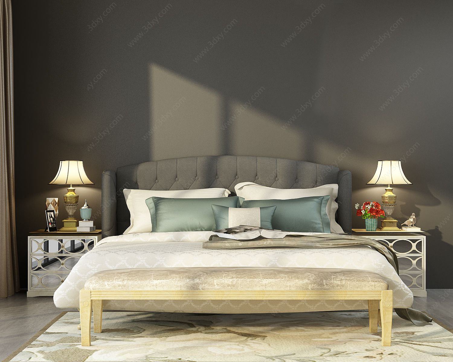 卧室双人床组合3D模型