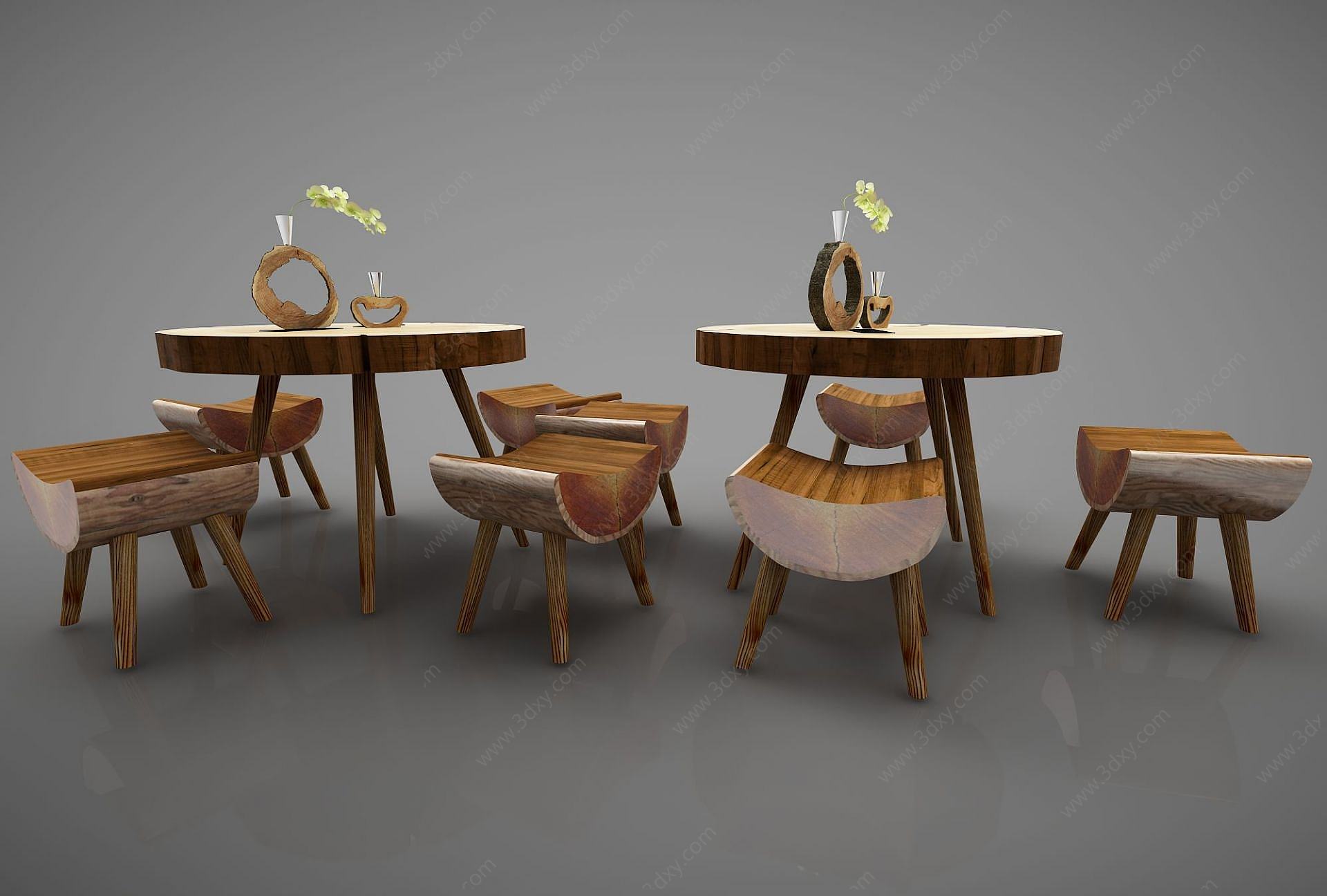 新中式茶桌组合3D模型