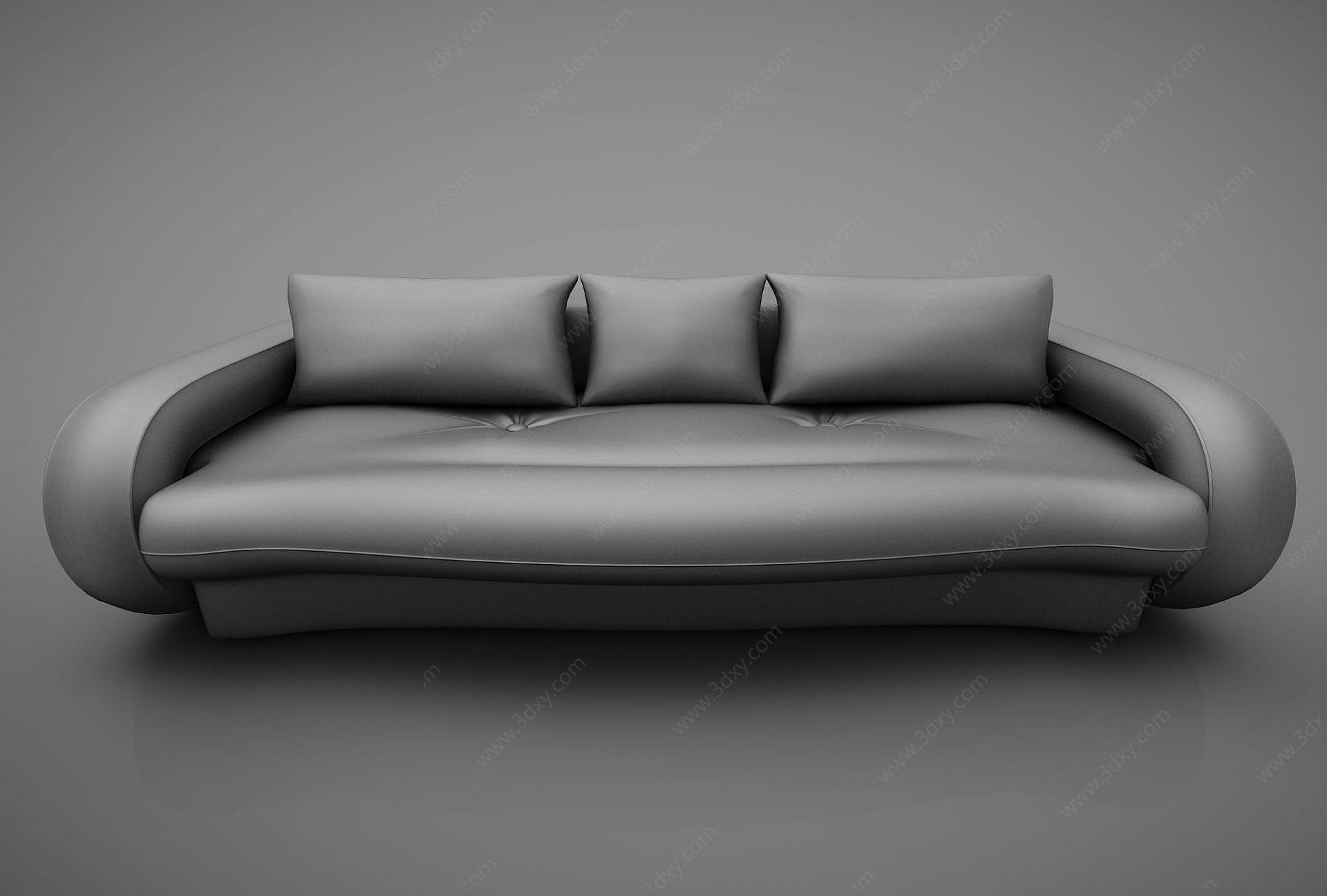现代皮质三人沙发3D模型