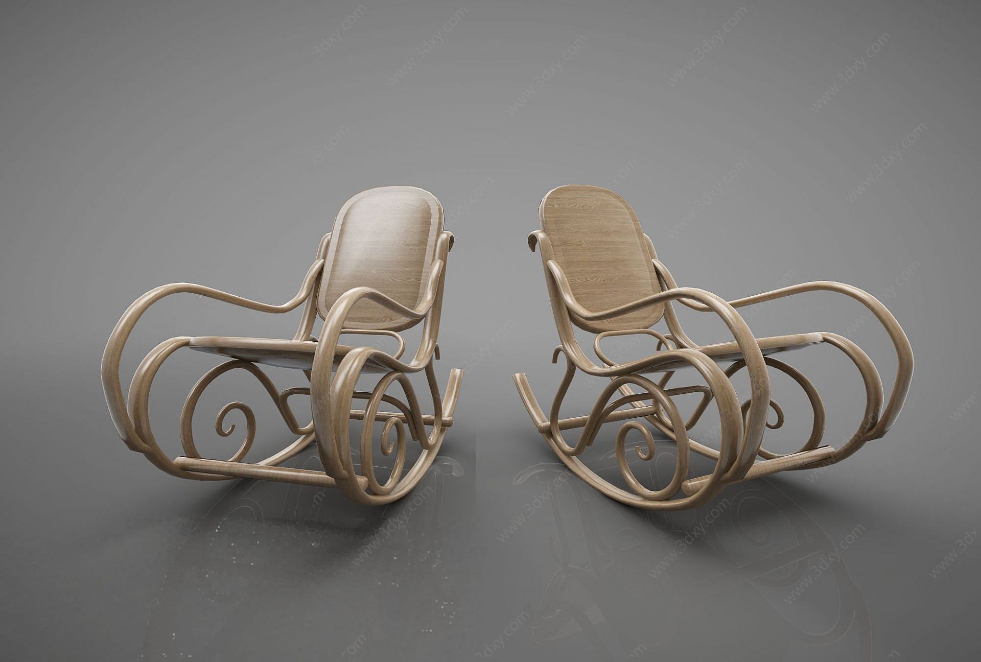 藤编摇椅组合3D模型
