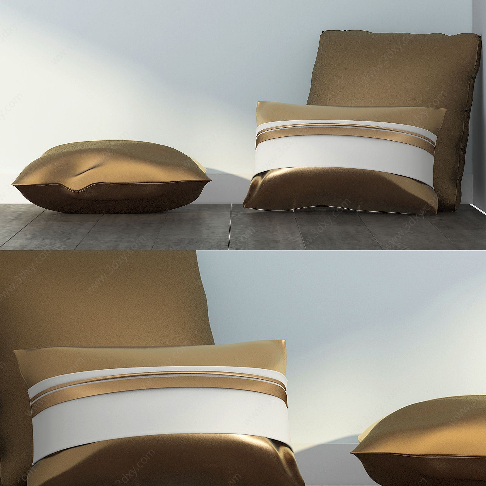 金色系抱枕组合3D模型
