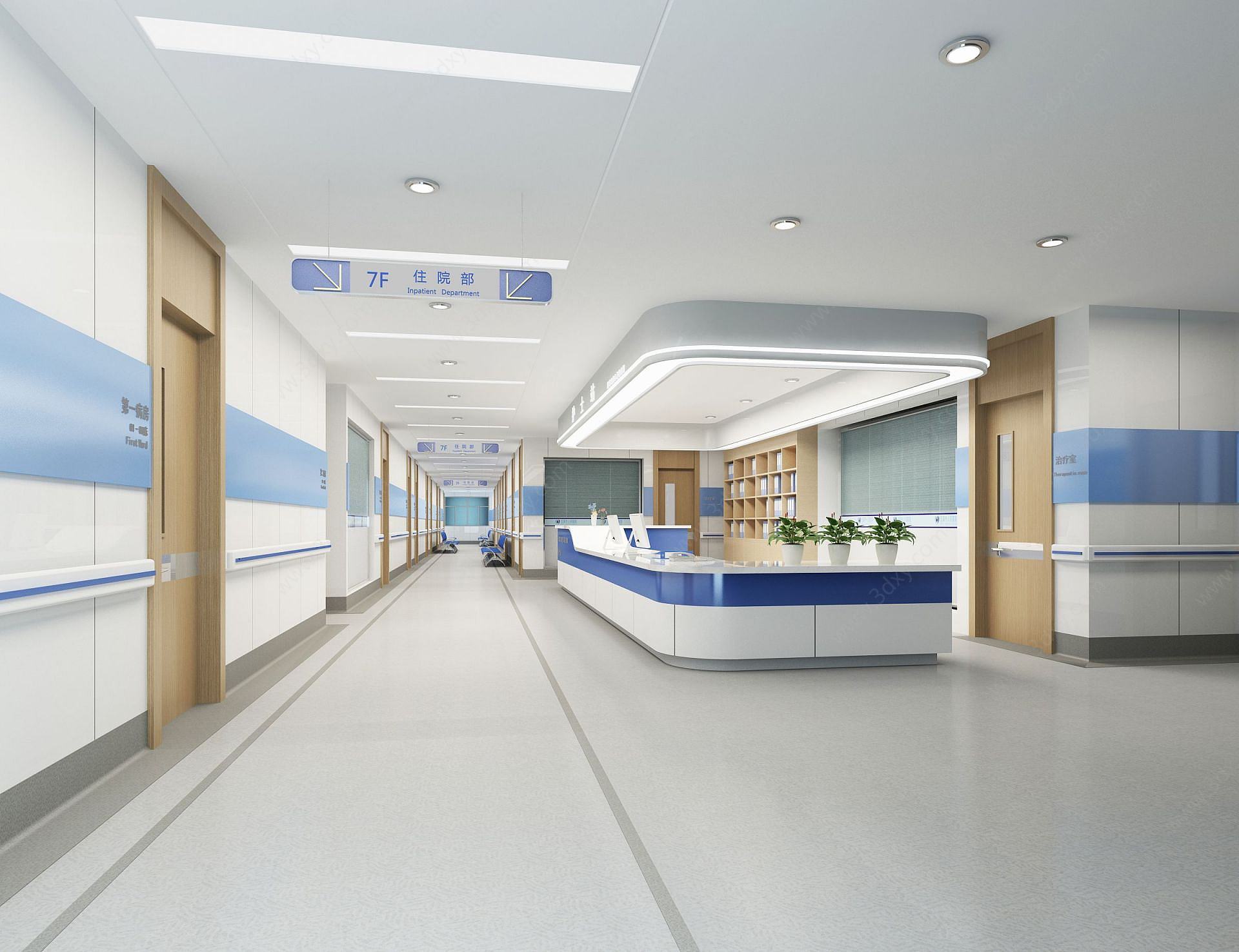 【医院护士站3D模型】-现代VR有灯光有贴图MAX2014医院护士站3d模型下载-ID1077792-免费3Dmax模型库 - 青模3d模型网