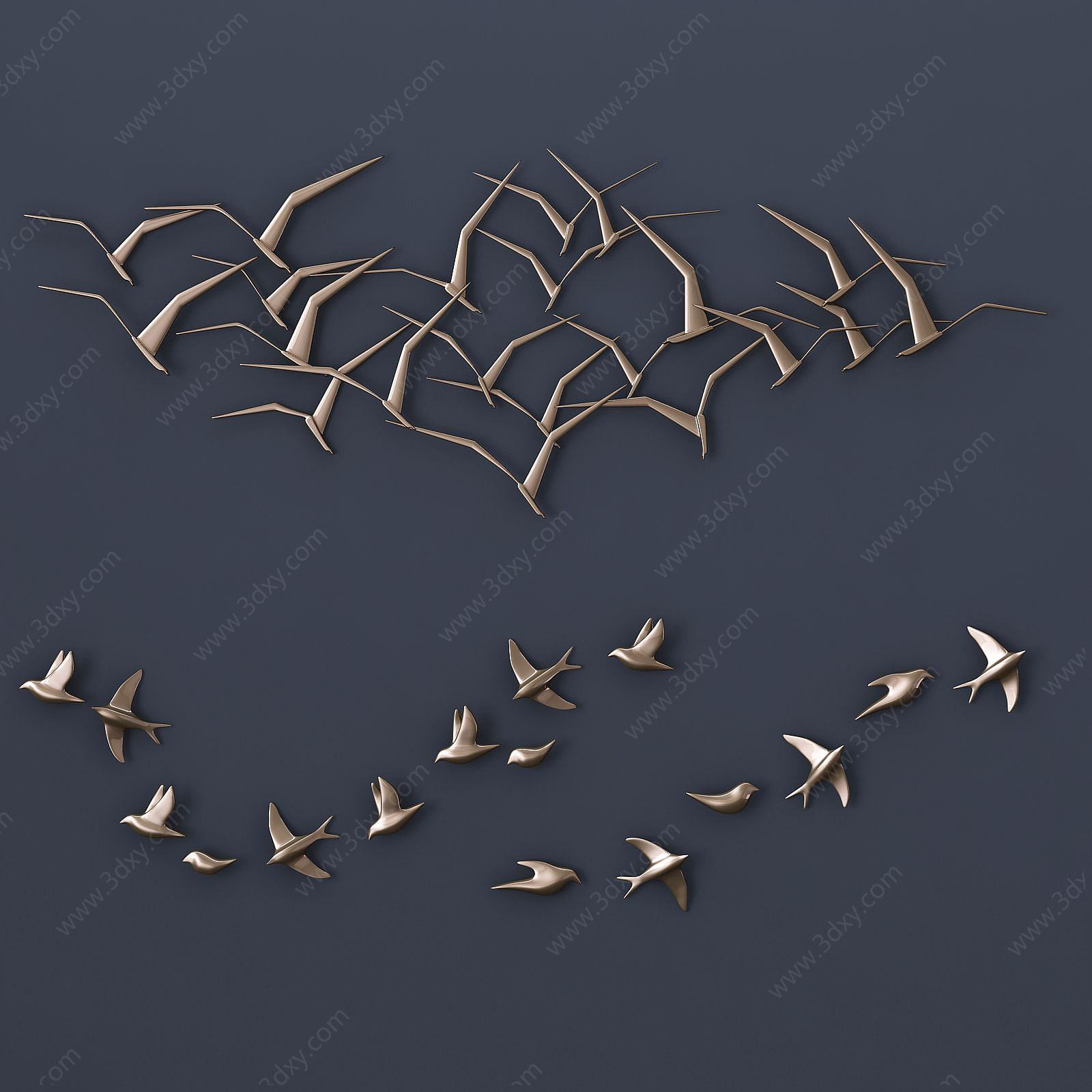 现代金属鸟类墙饰3D模型