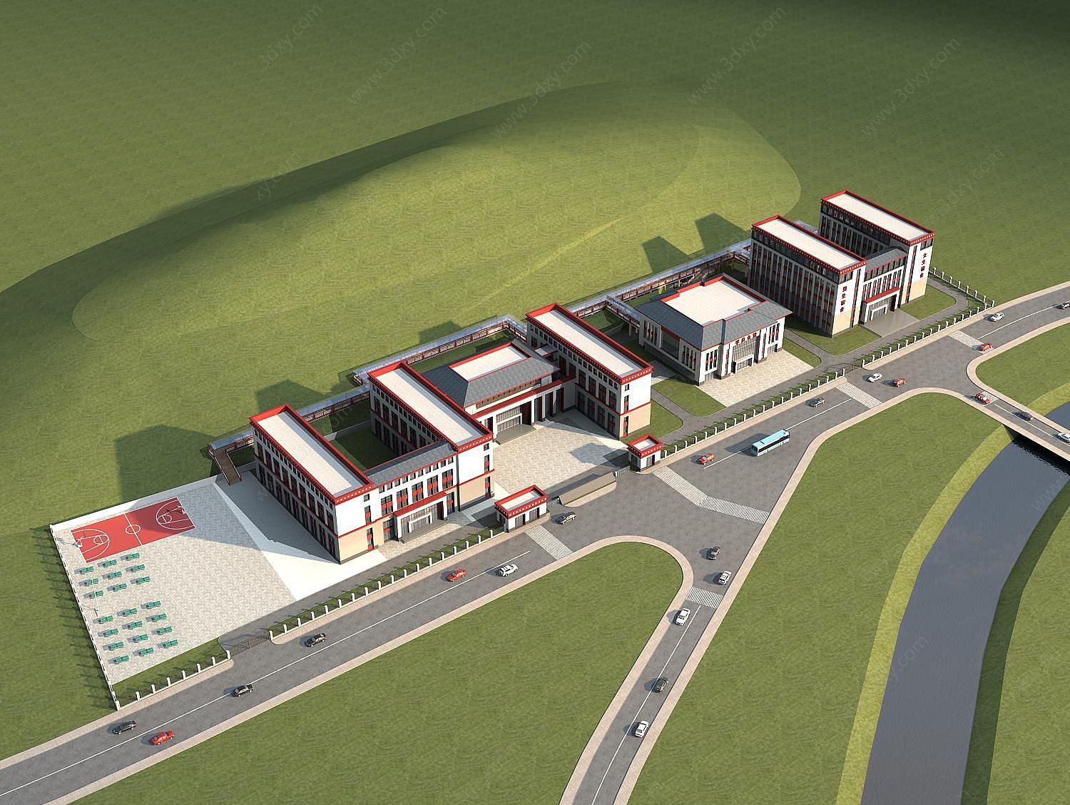 藏族学校规划3D模型