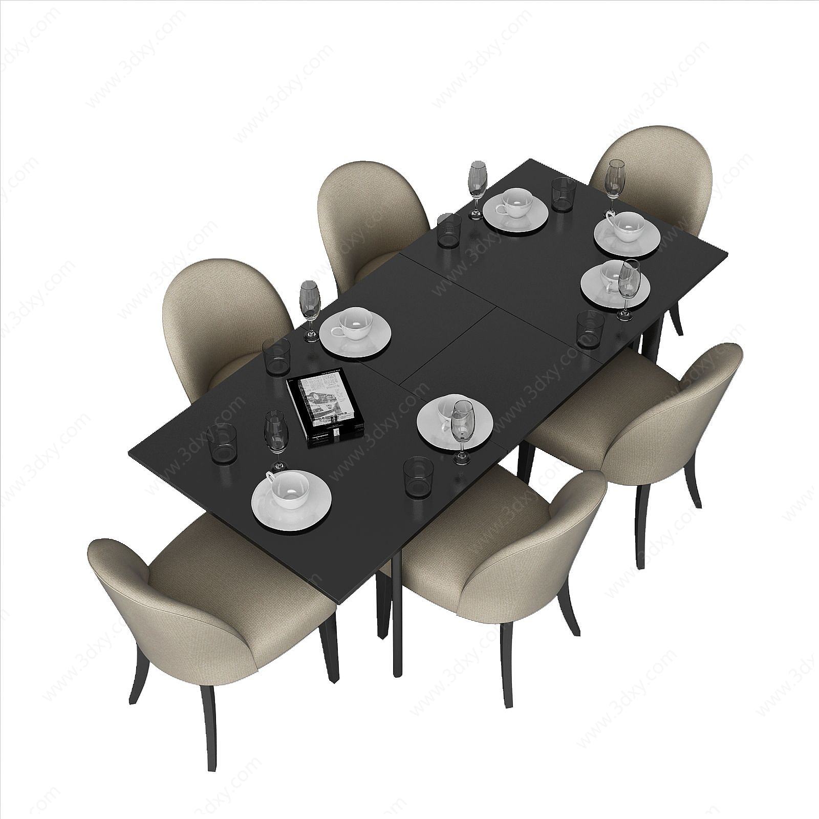 现代方形餐桌椅组合3D模型