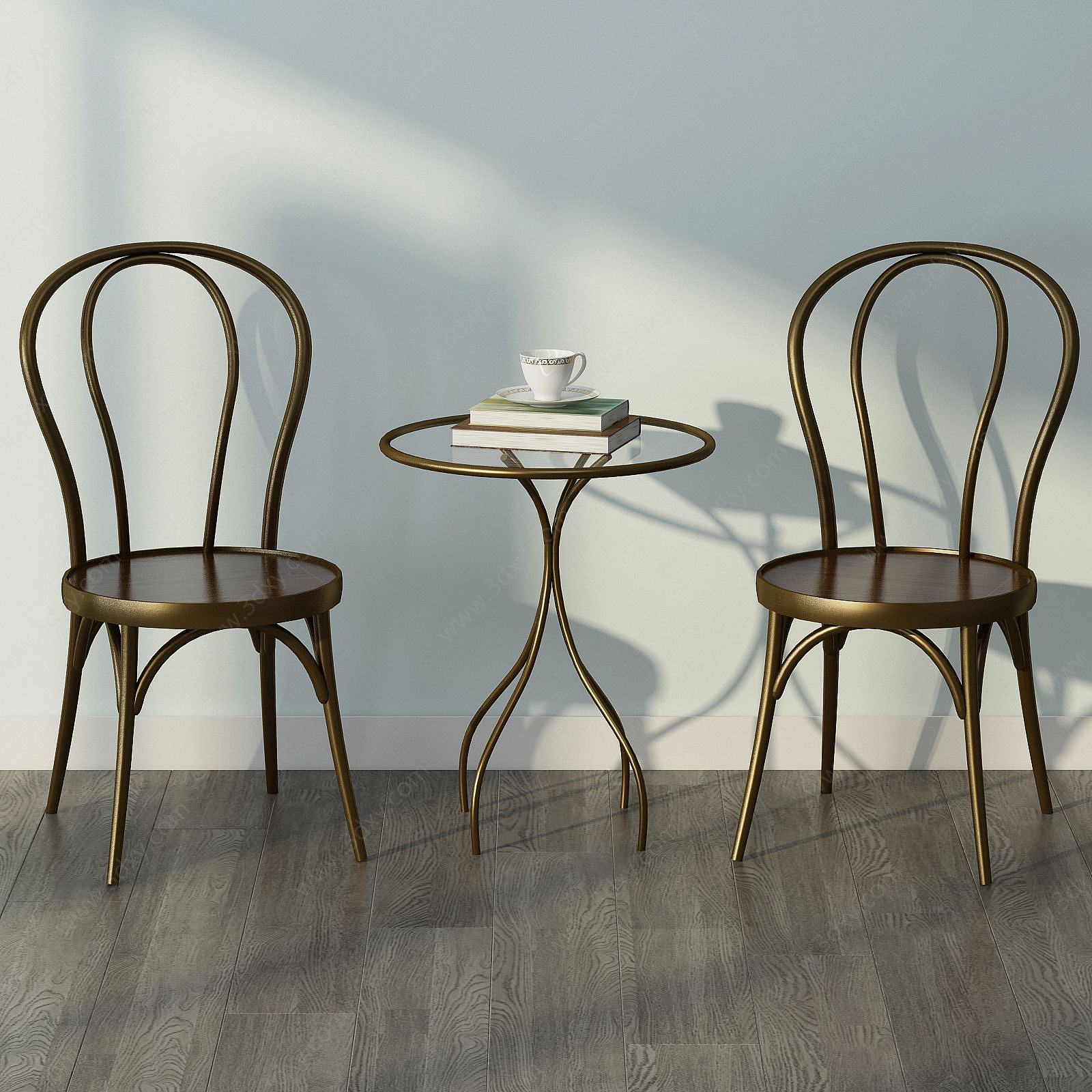 现代铁制休闲椅子茶几组合3D模型