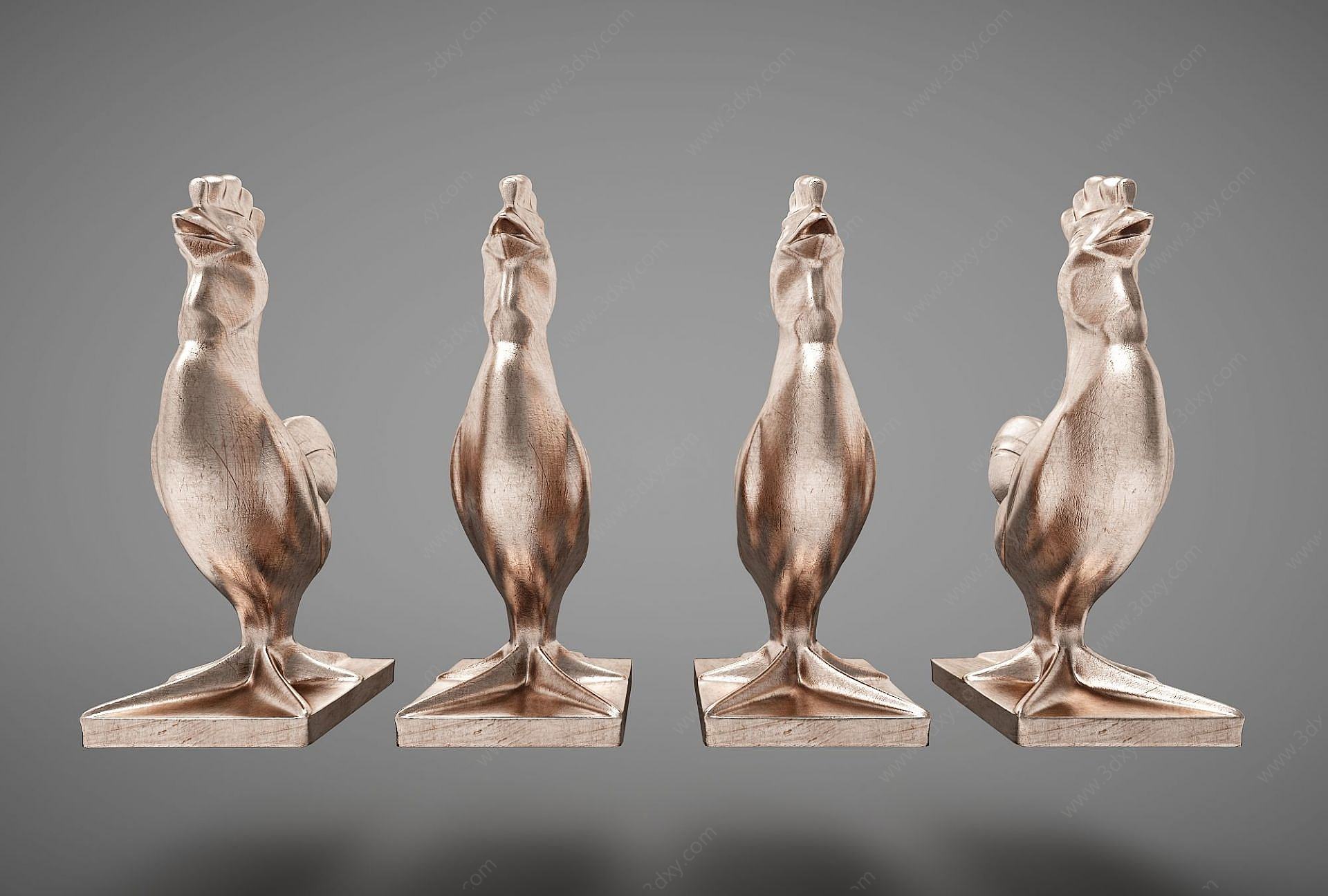 金属公鸡雕塑3D模型