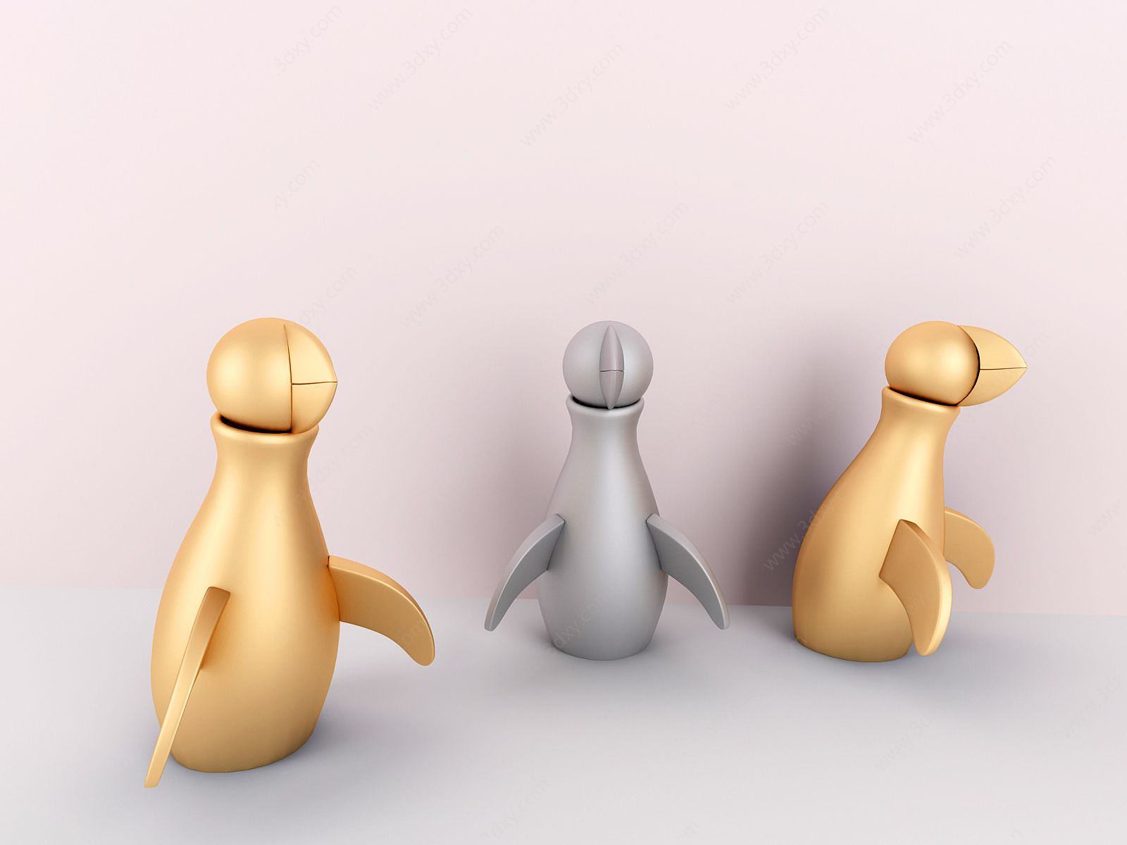 现代金属企鹅摆件3D模型