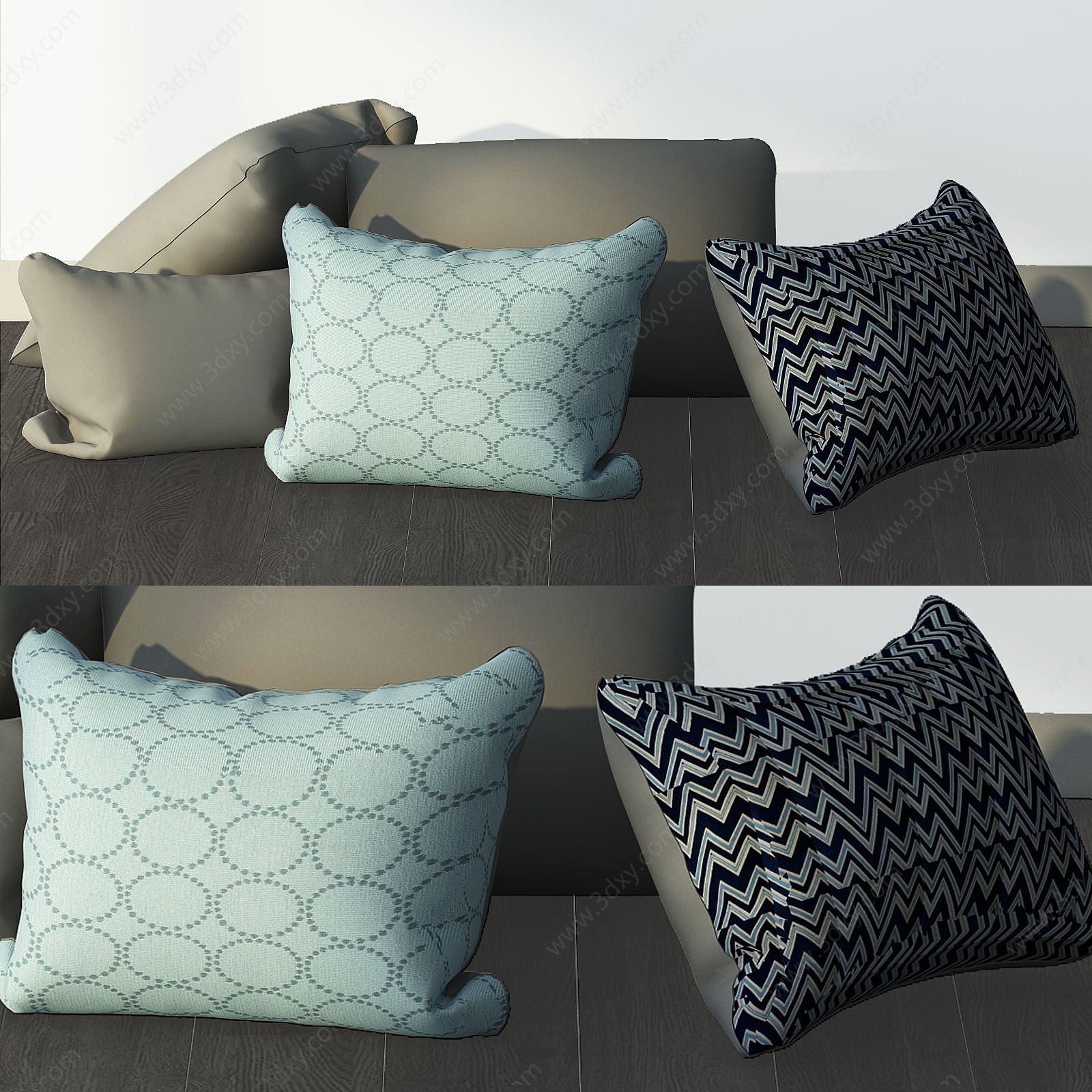 现代花纹靠枕组合3D模型