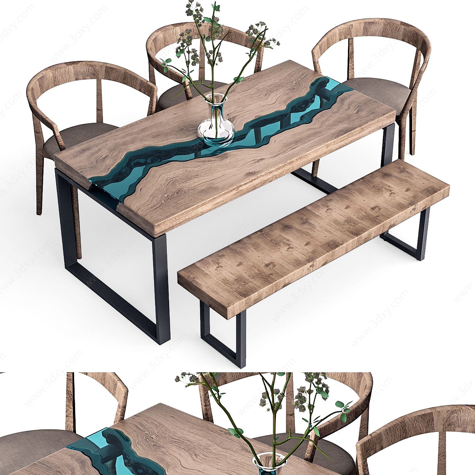 新中式餐桌椅组合3D模型