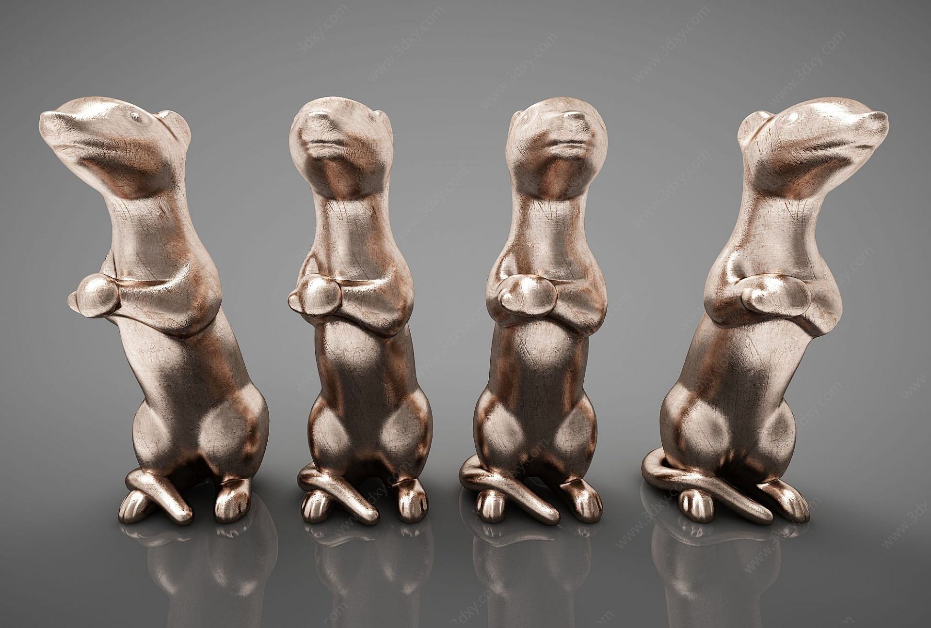 动物雕塑摆件组合3D模型