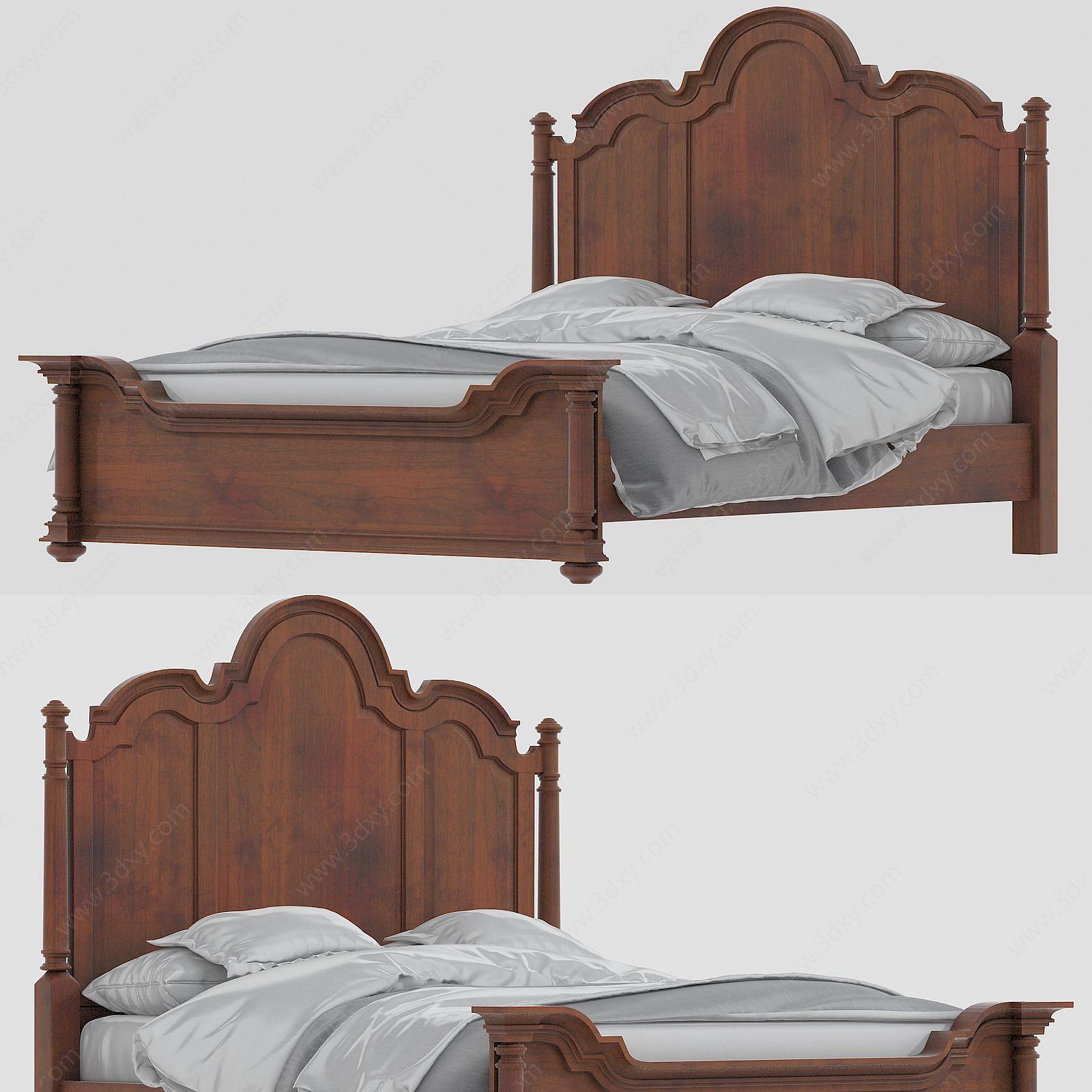 现代欧式木质双人床3D模型