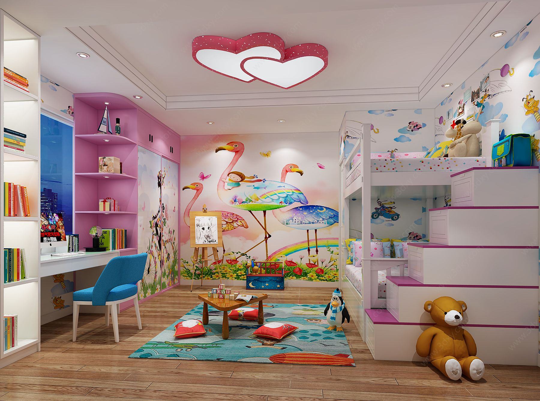 现代简约儿童房3D模型