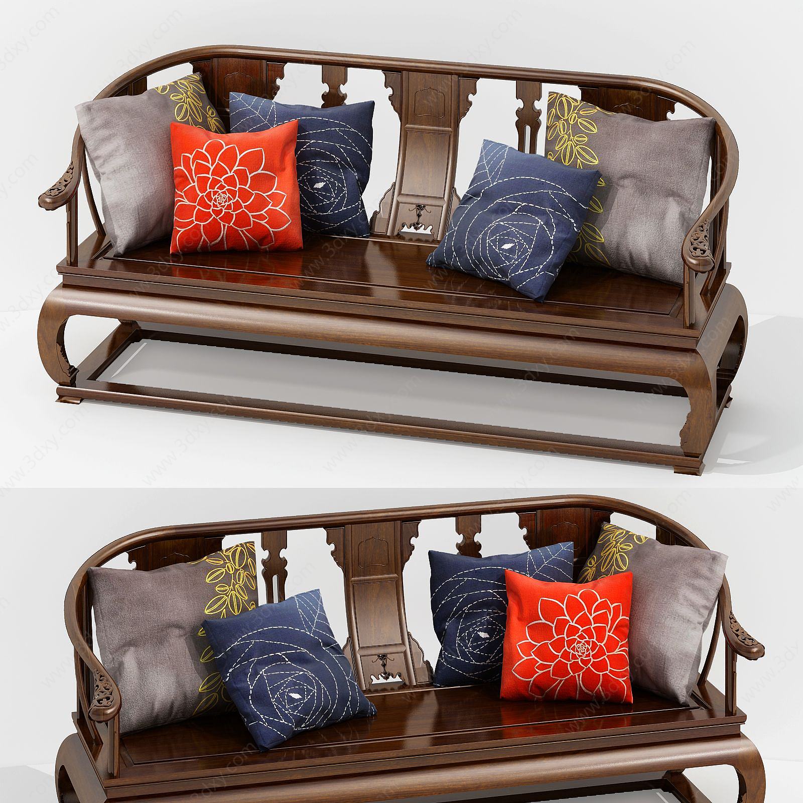 新中式实木沙发抱枕3D模型