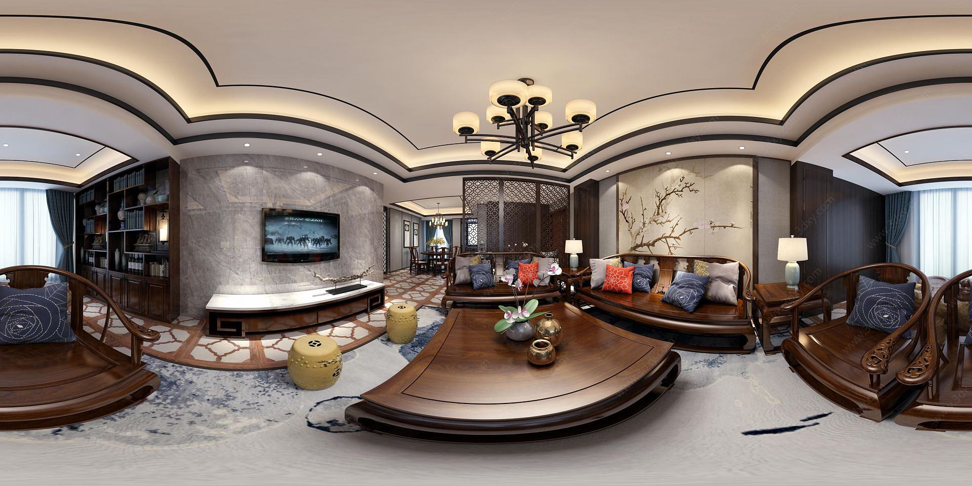 新中式风格客餐厅3D模型