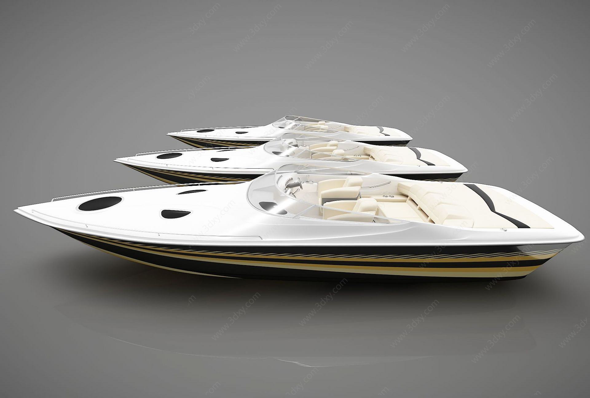 现代小船组合3D模型