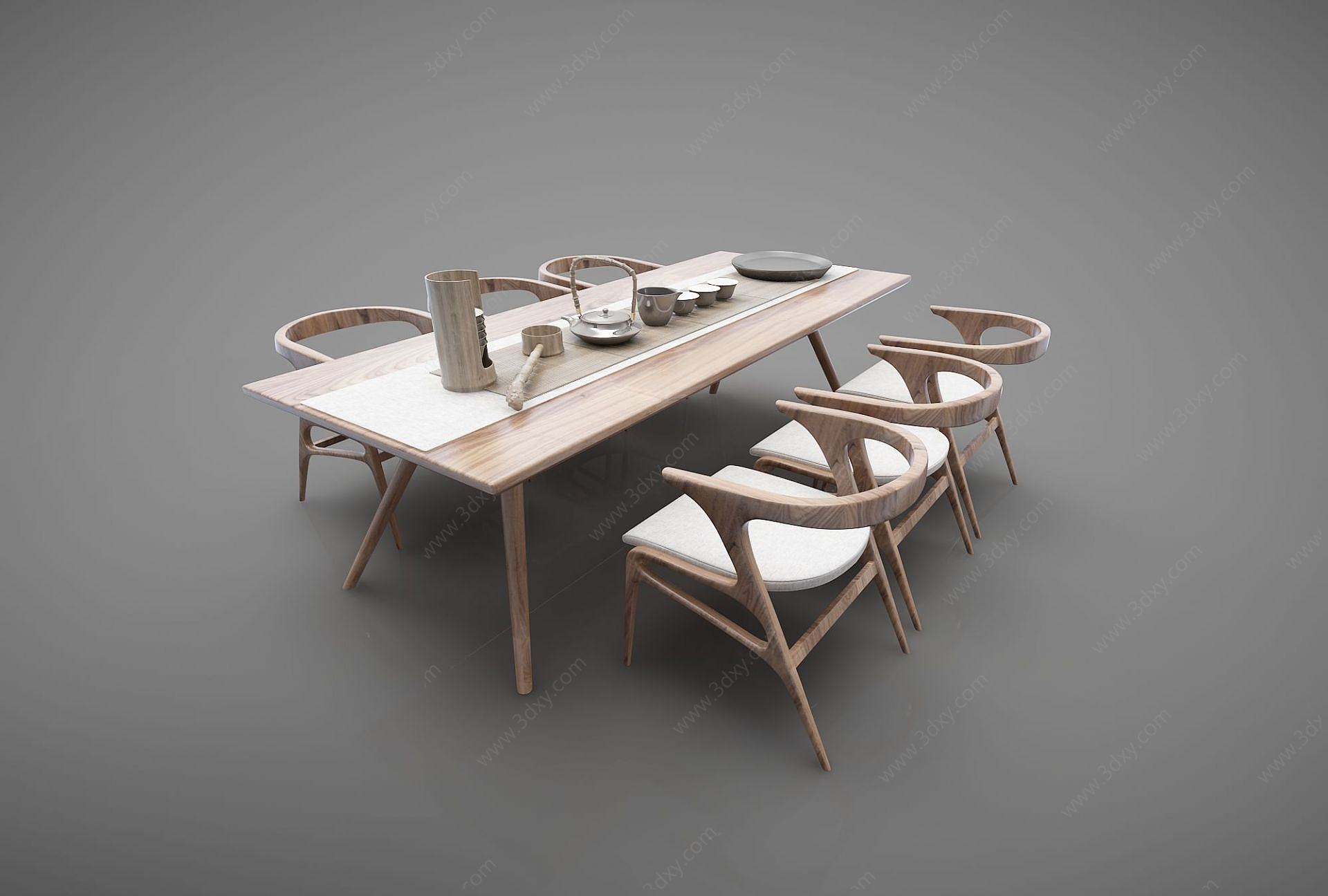 新中式茶桌餐桌3D模型