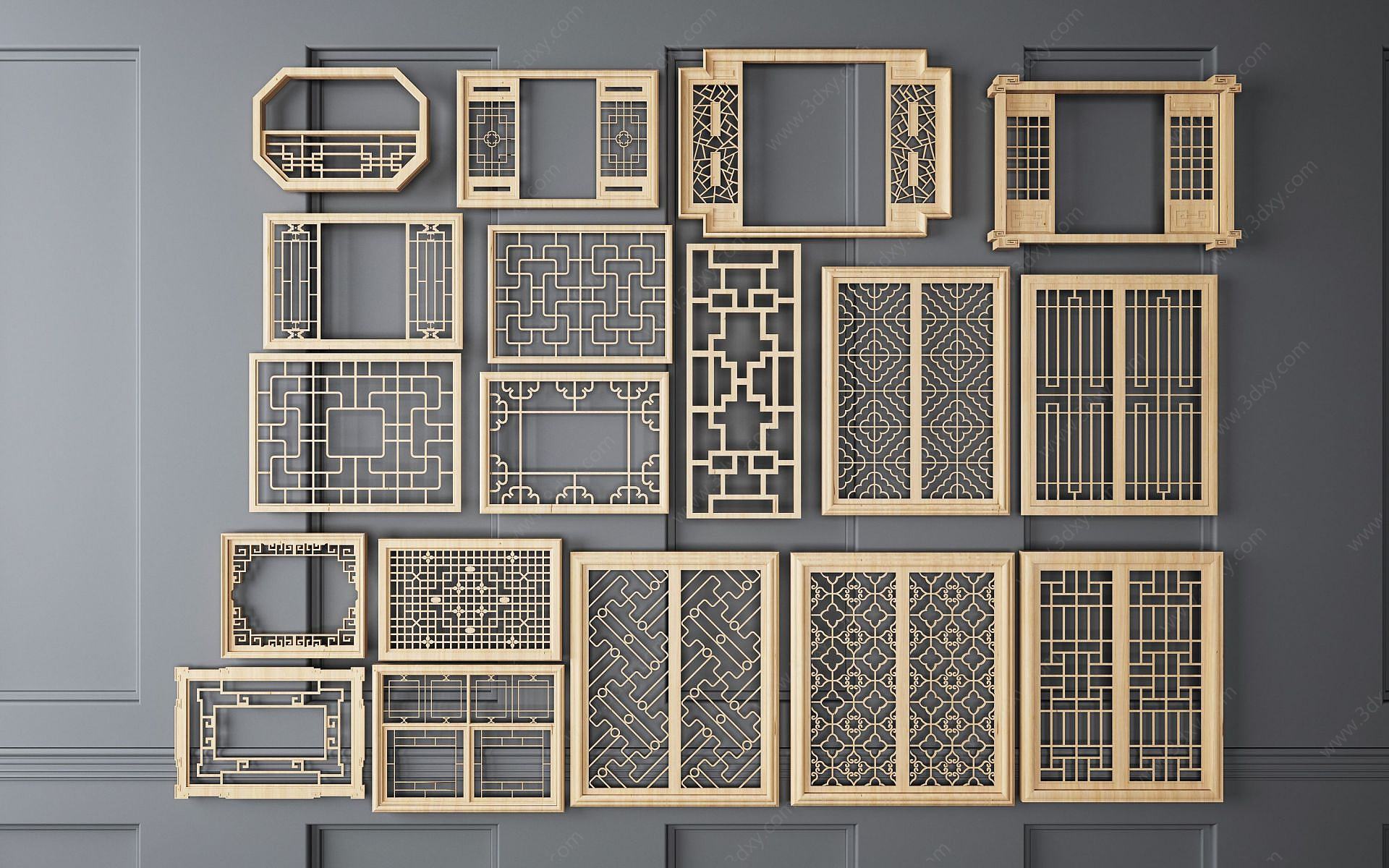 新中式镂空装饰隔断组合3D模型