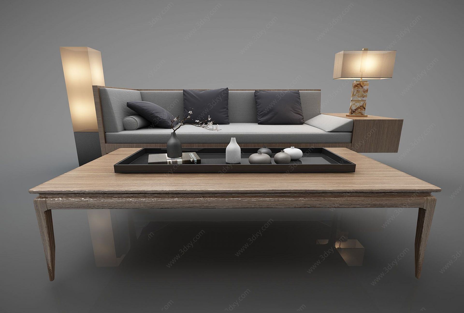 新中式风格沙发茶几3D模型