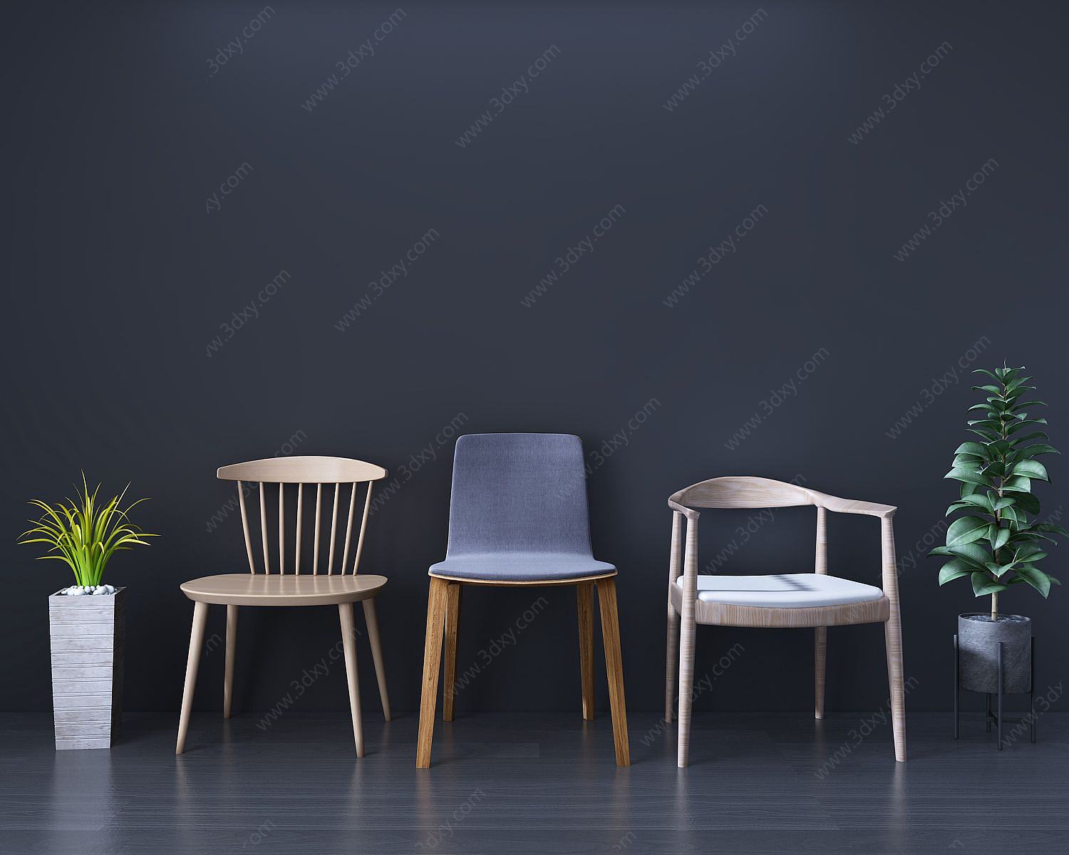 现代单椅组合3D模型