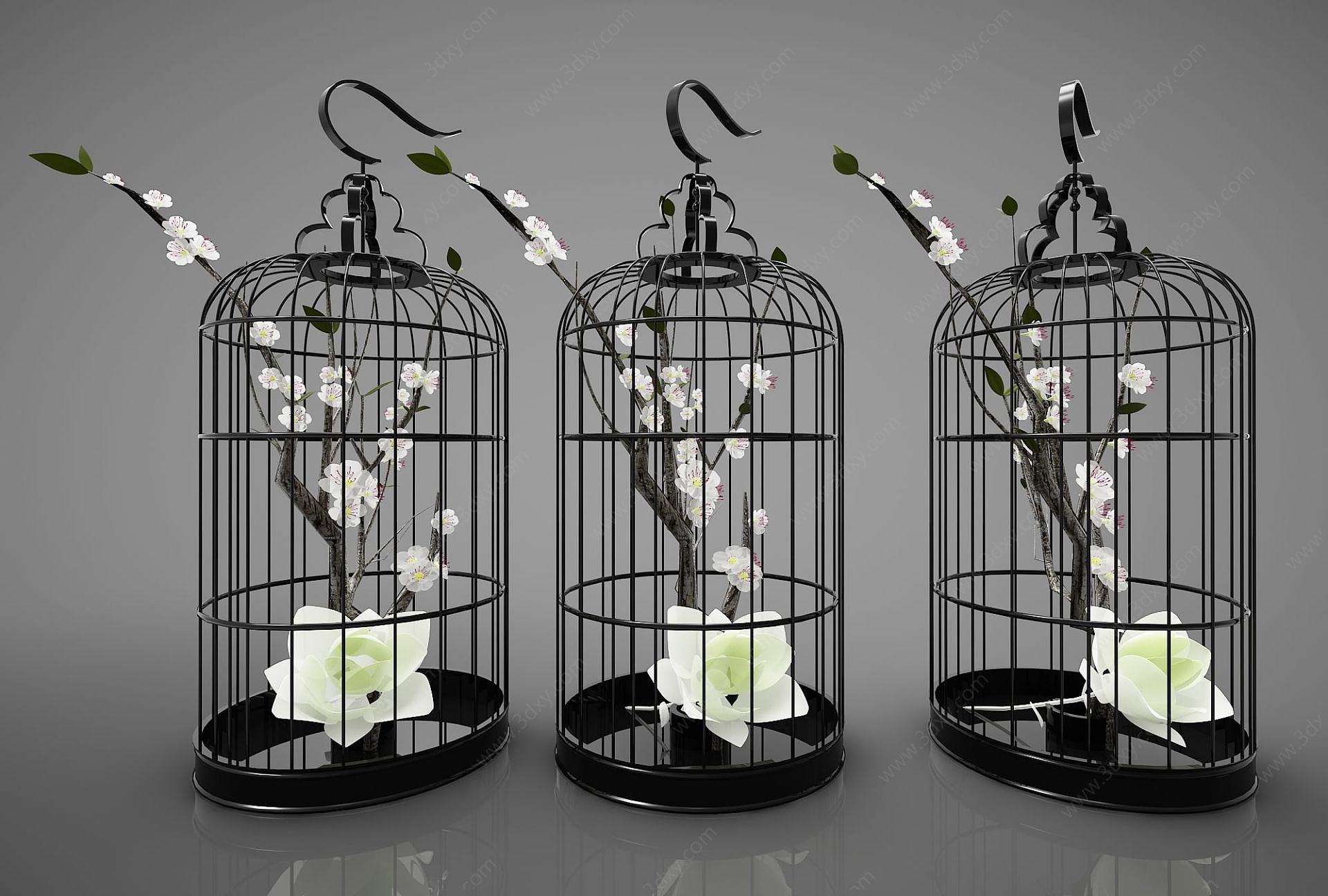 新中式鸟笼花装饰摆件3D模型