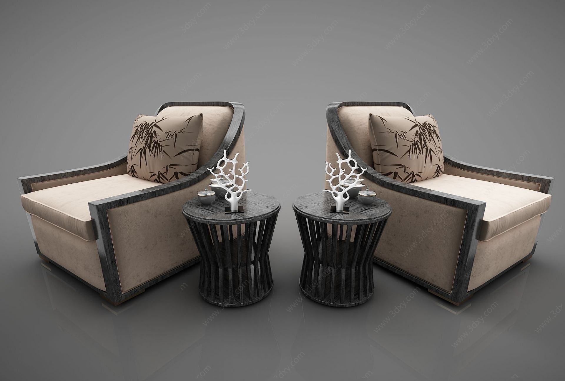 新中式单人沙发3D模型