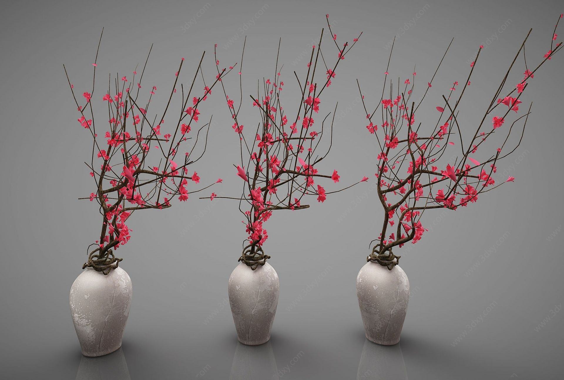 新中式风格盆栽梅花盆景3D模型