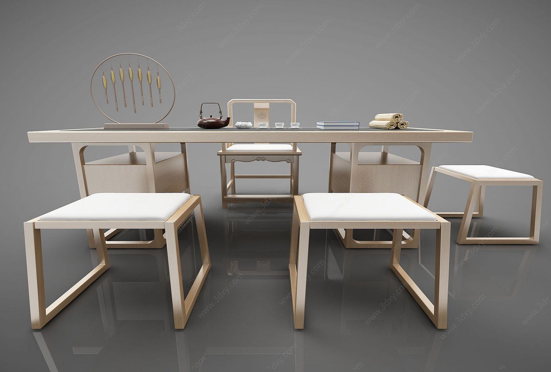 新中式茶桌书桌3D模型