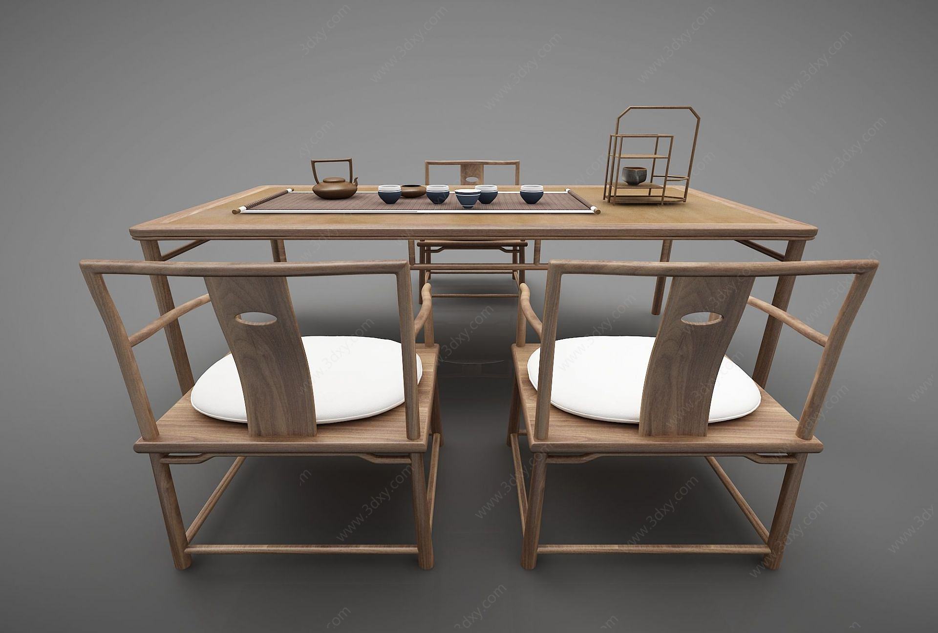 新中式书桌茶桌3D模型