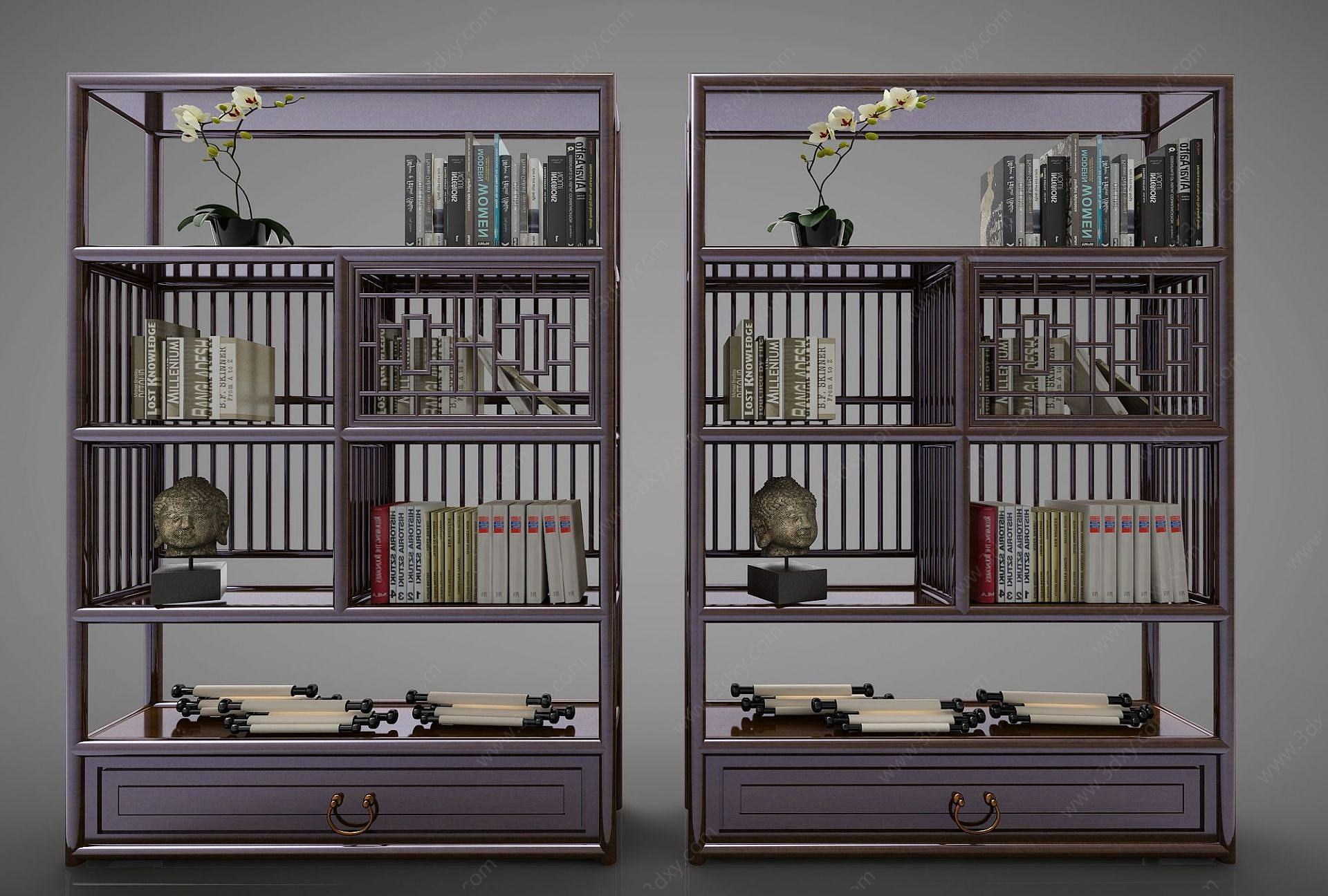 新中式装饰书架博古架3D模型
