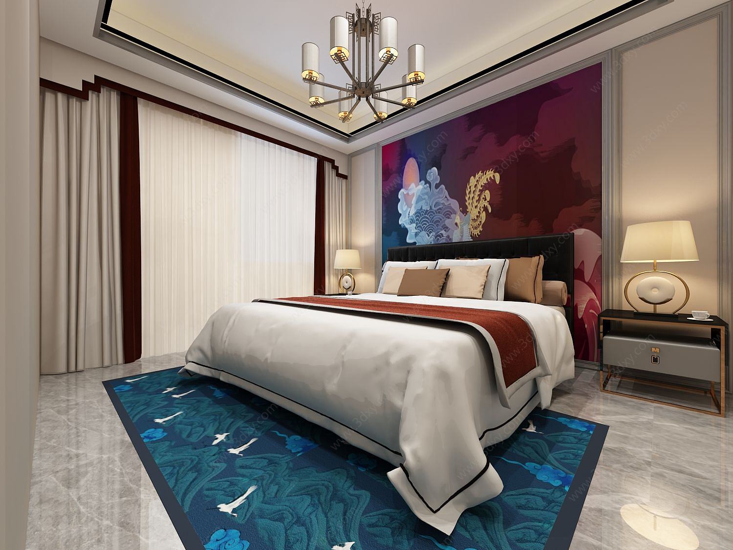 现代卧室酒店客房3D模型