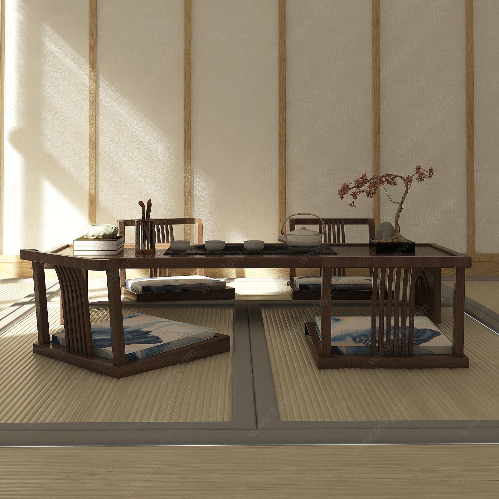 日式禅意茶桌椅榻榻米3D模型