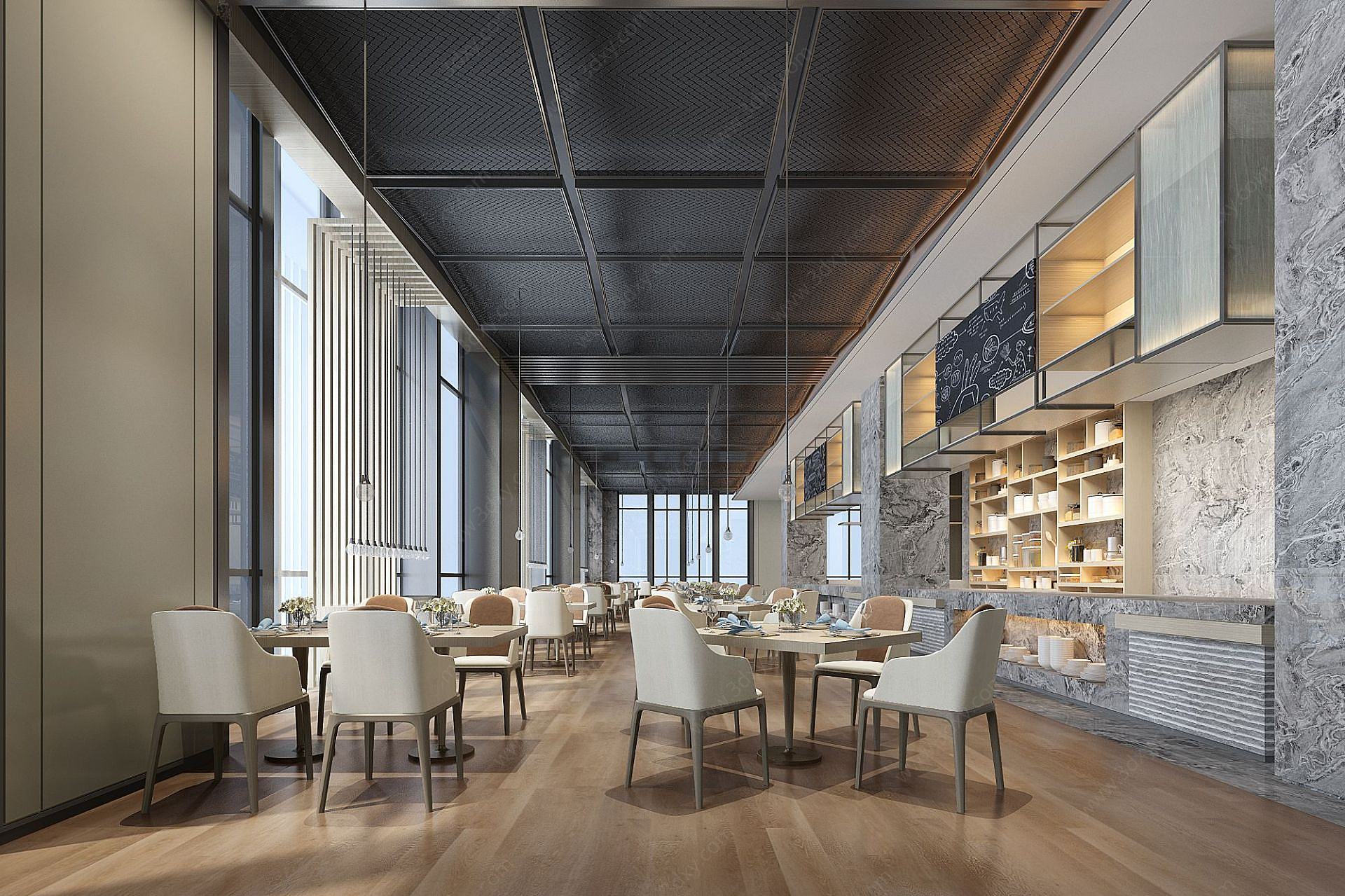 现代新中式酒店餐厅3D模型