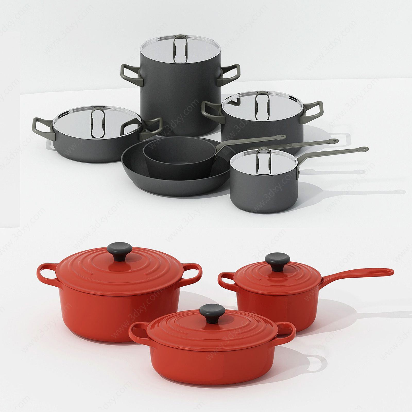 现代厨房高品质锅锅组合3D模型