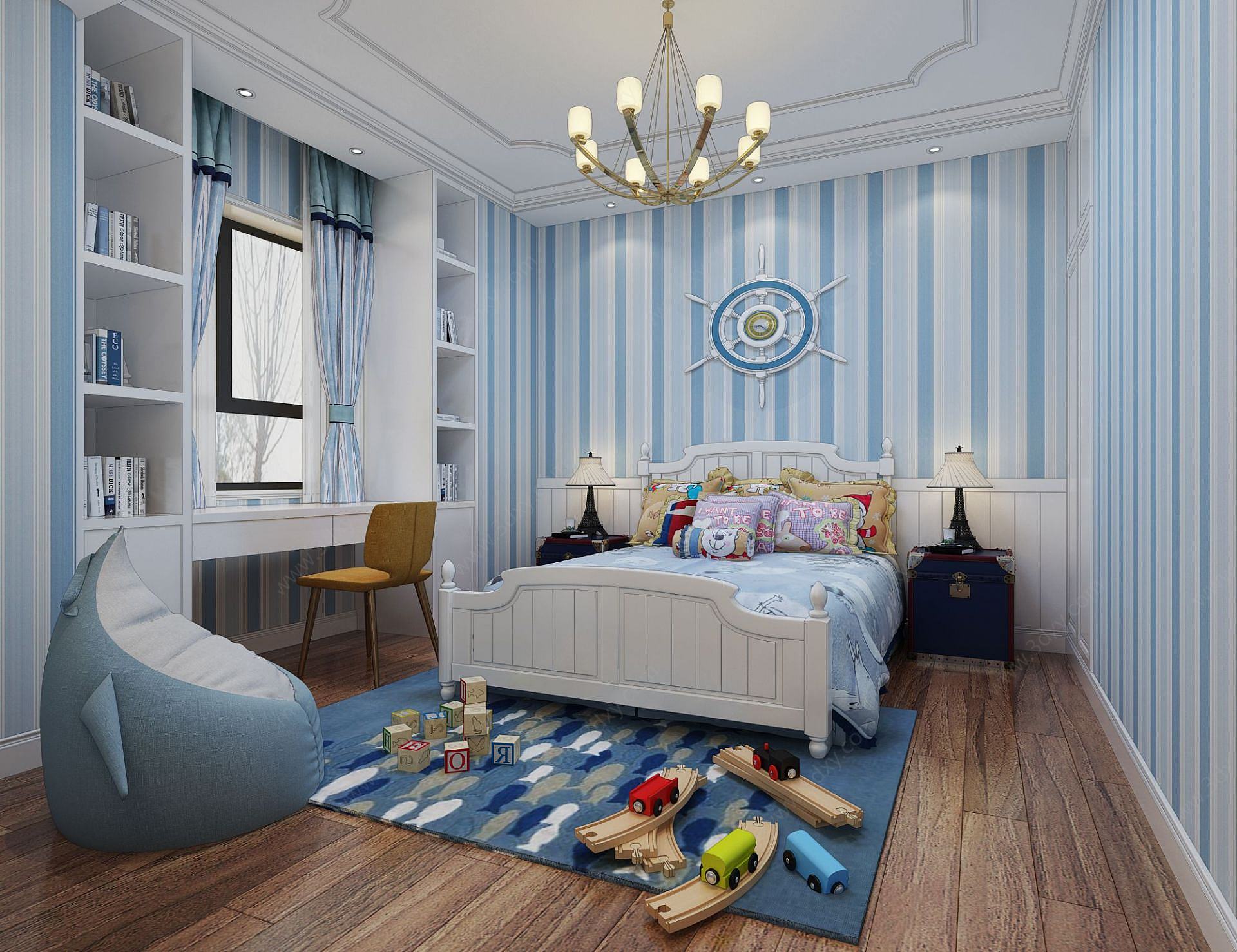 现代地中海儿童房卧室3D模型