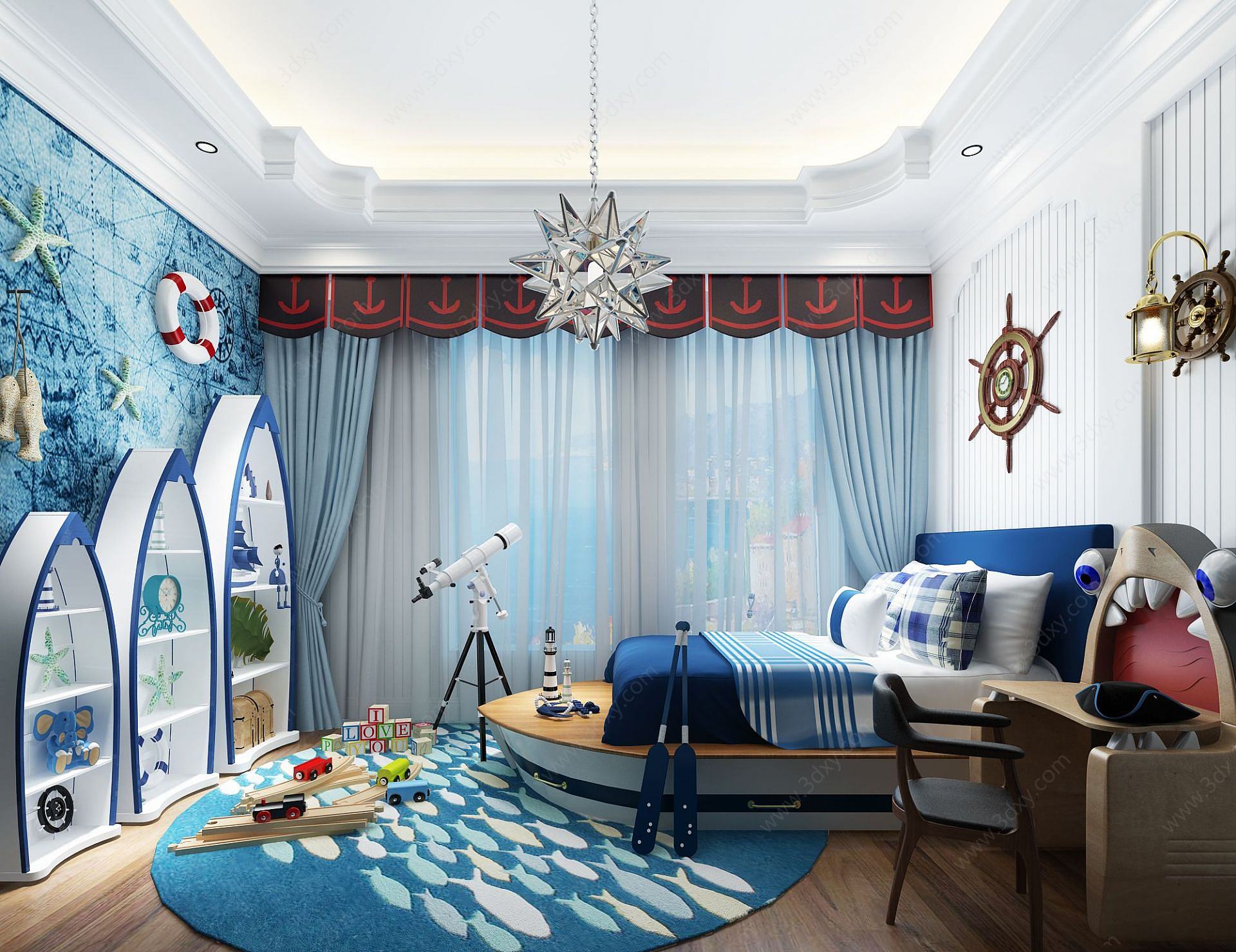 现代地中海儿童房卧室3D模型