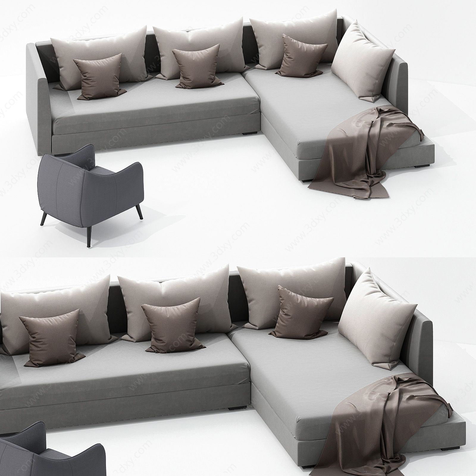 现代多人沙发组合3D模型