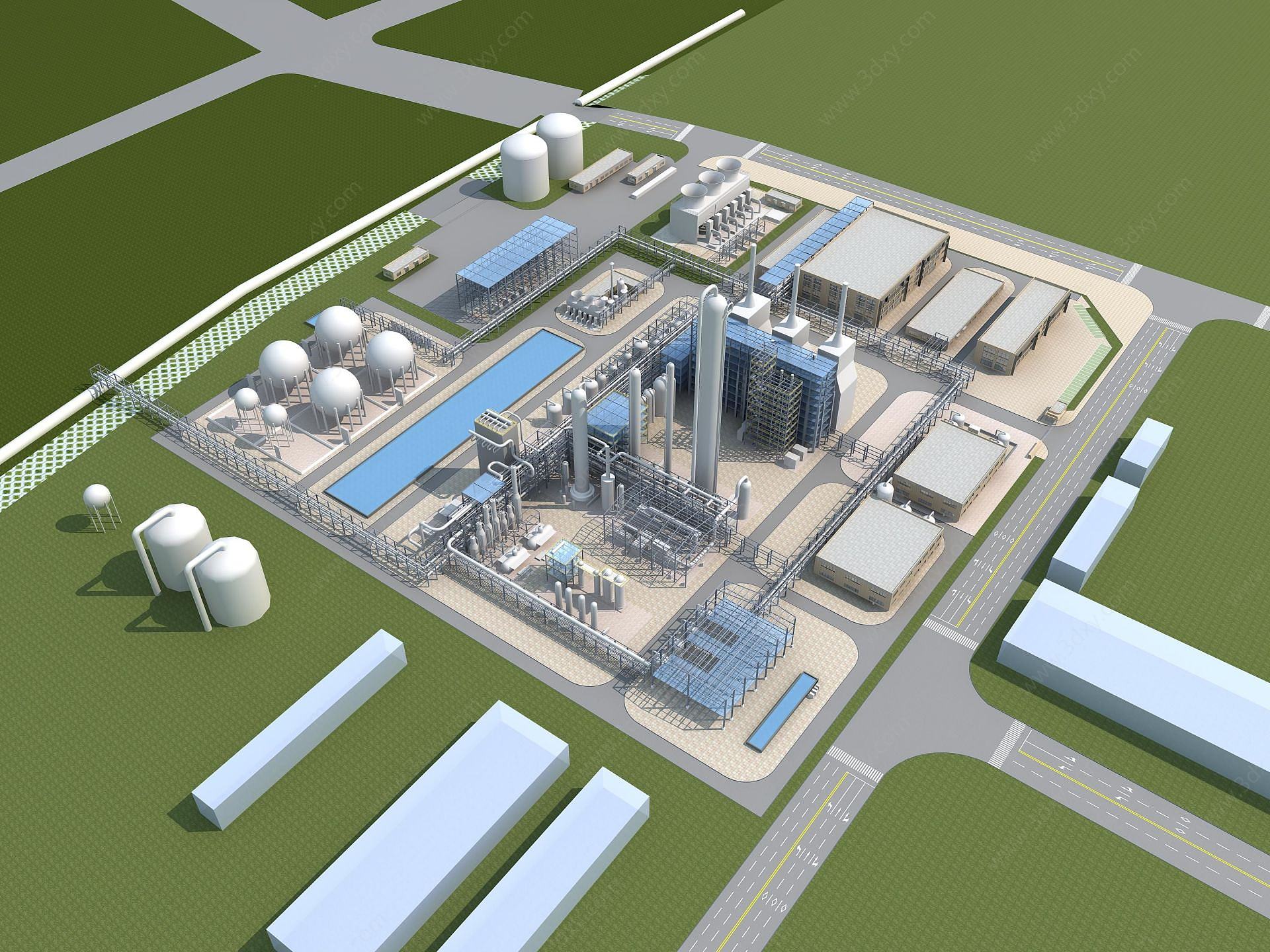 工业厂房鸟瞰3D模型