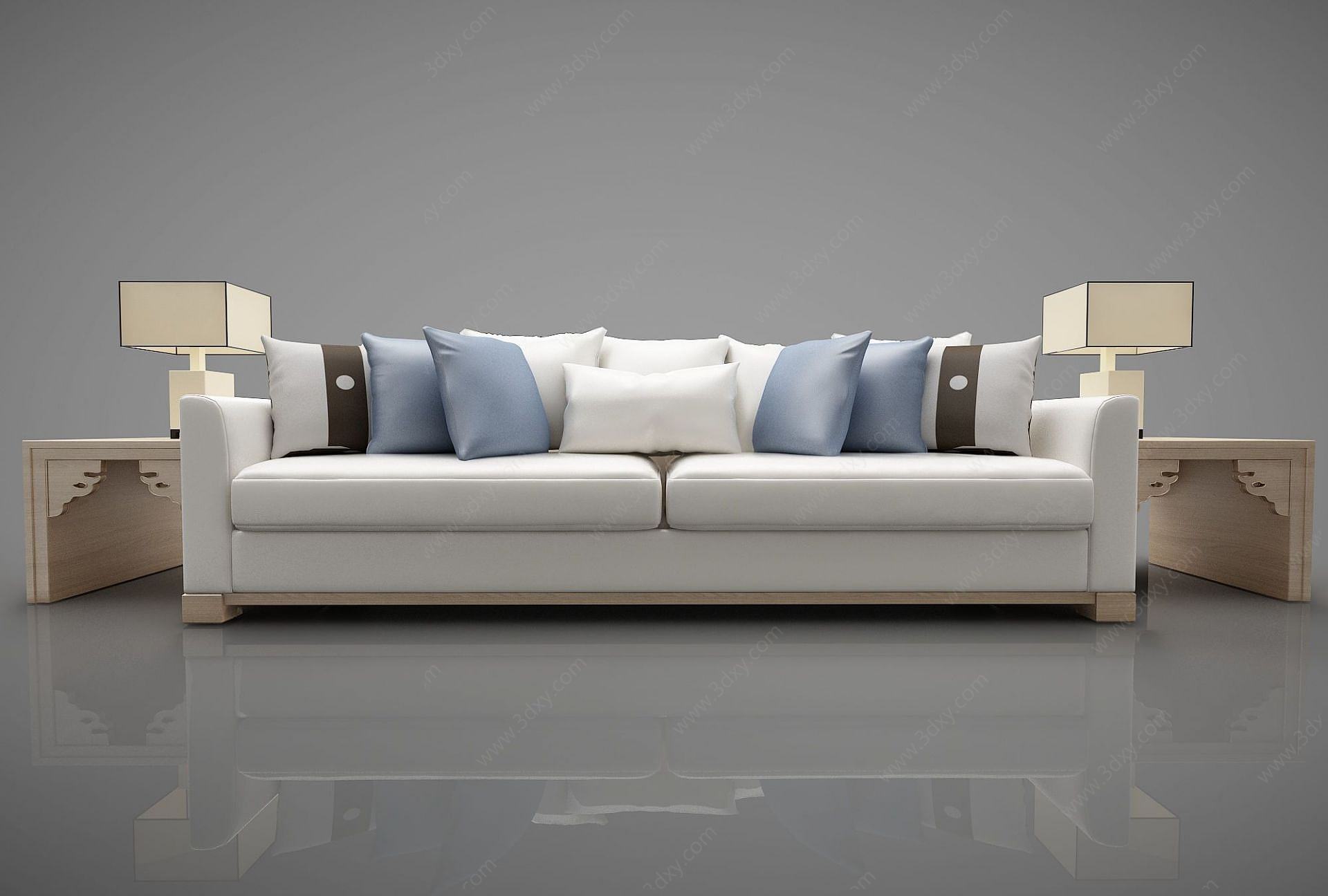 新中式风格双人沙发3D模型