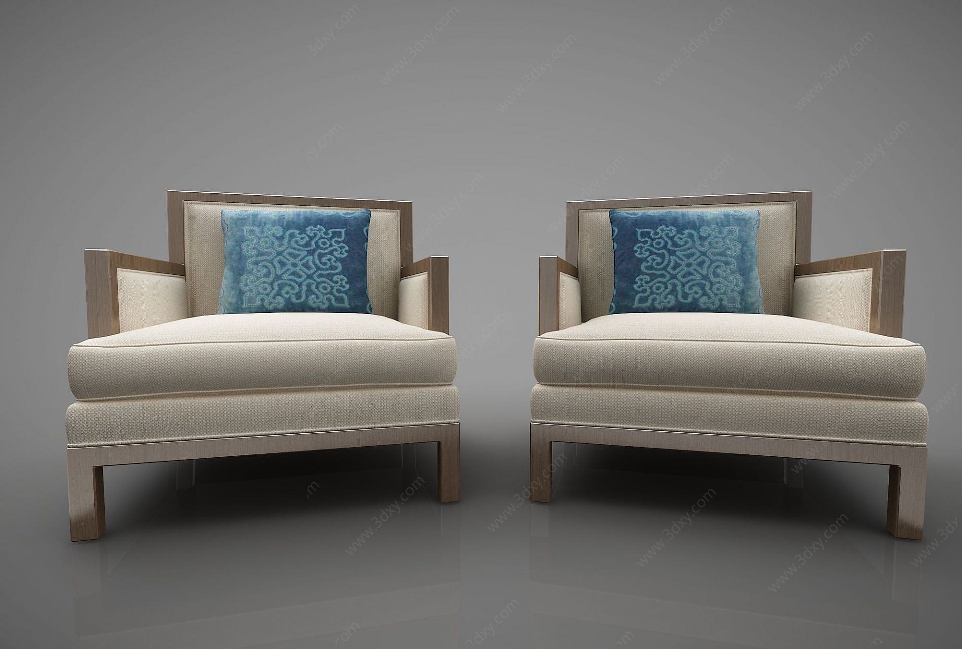新中式风格单人沙发3D模型