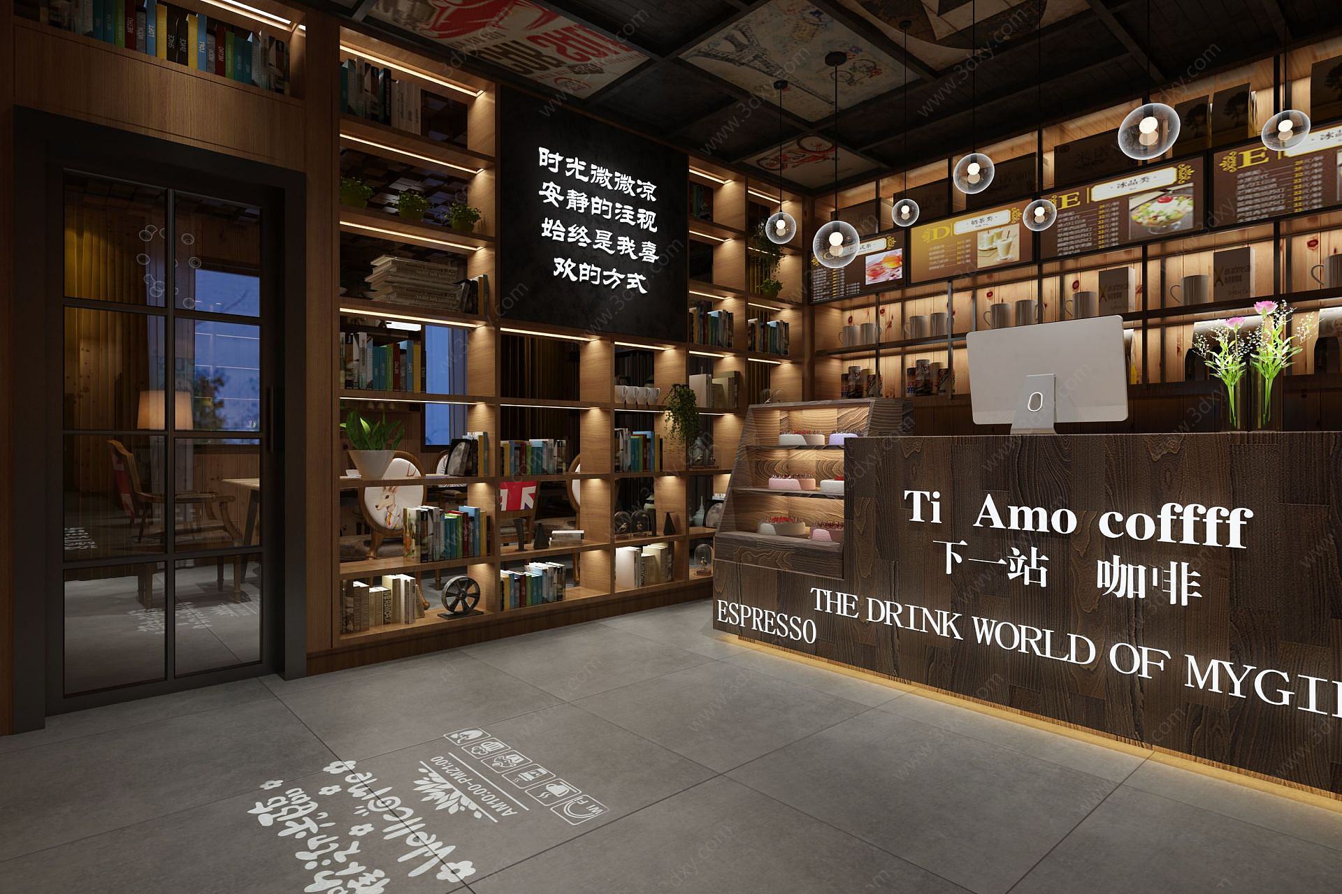 现代工业咖啡奶茶厅3D模型