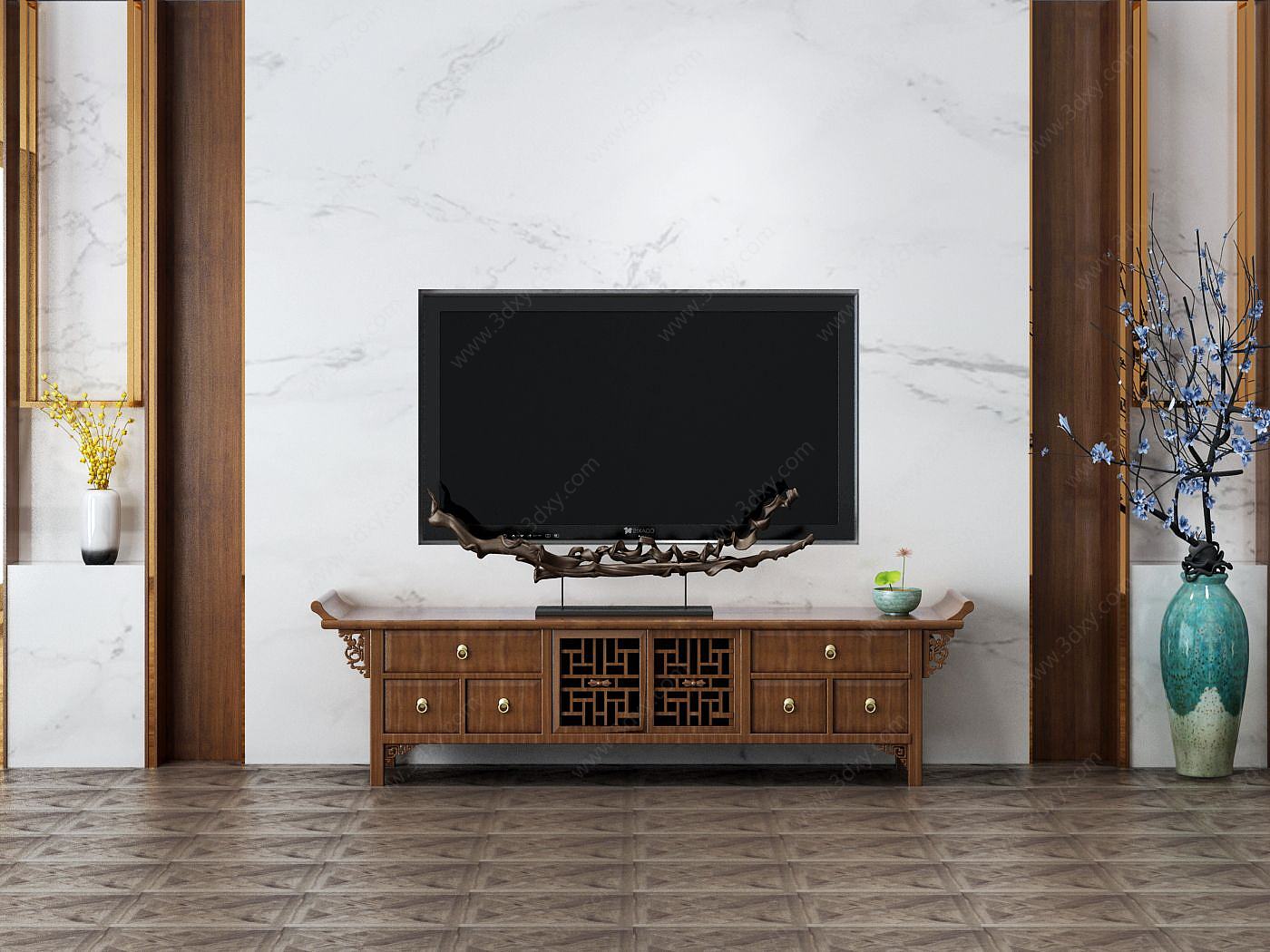 新中式电视柜3D模型