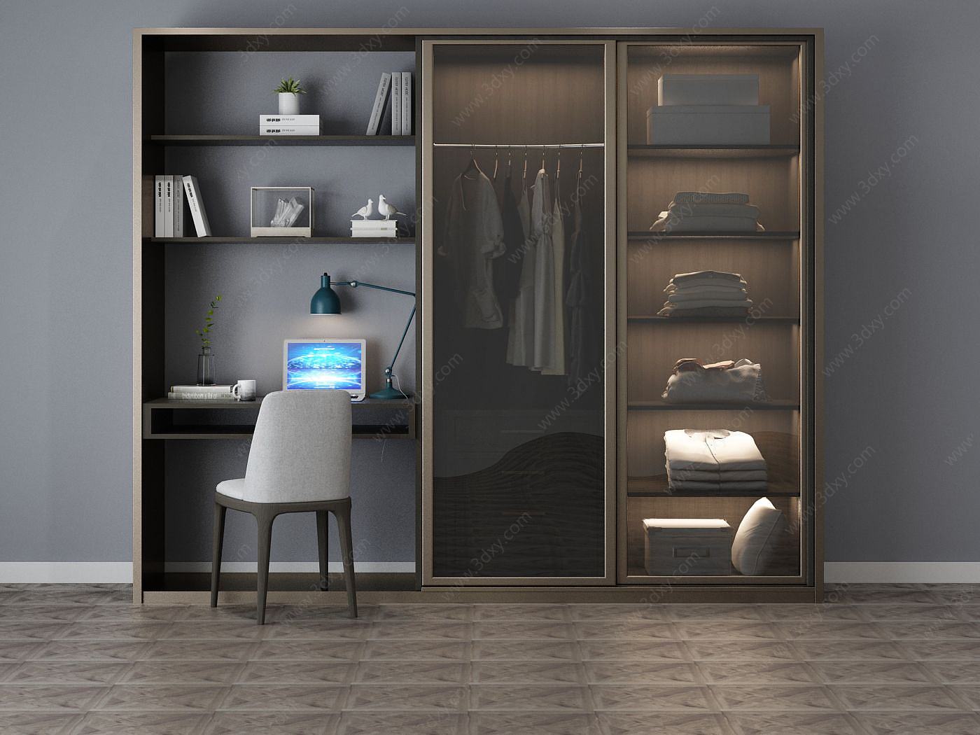 现代衣柜书柜组合柜3D模型