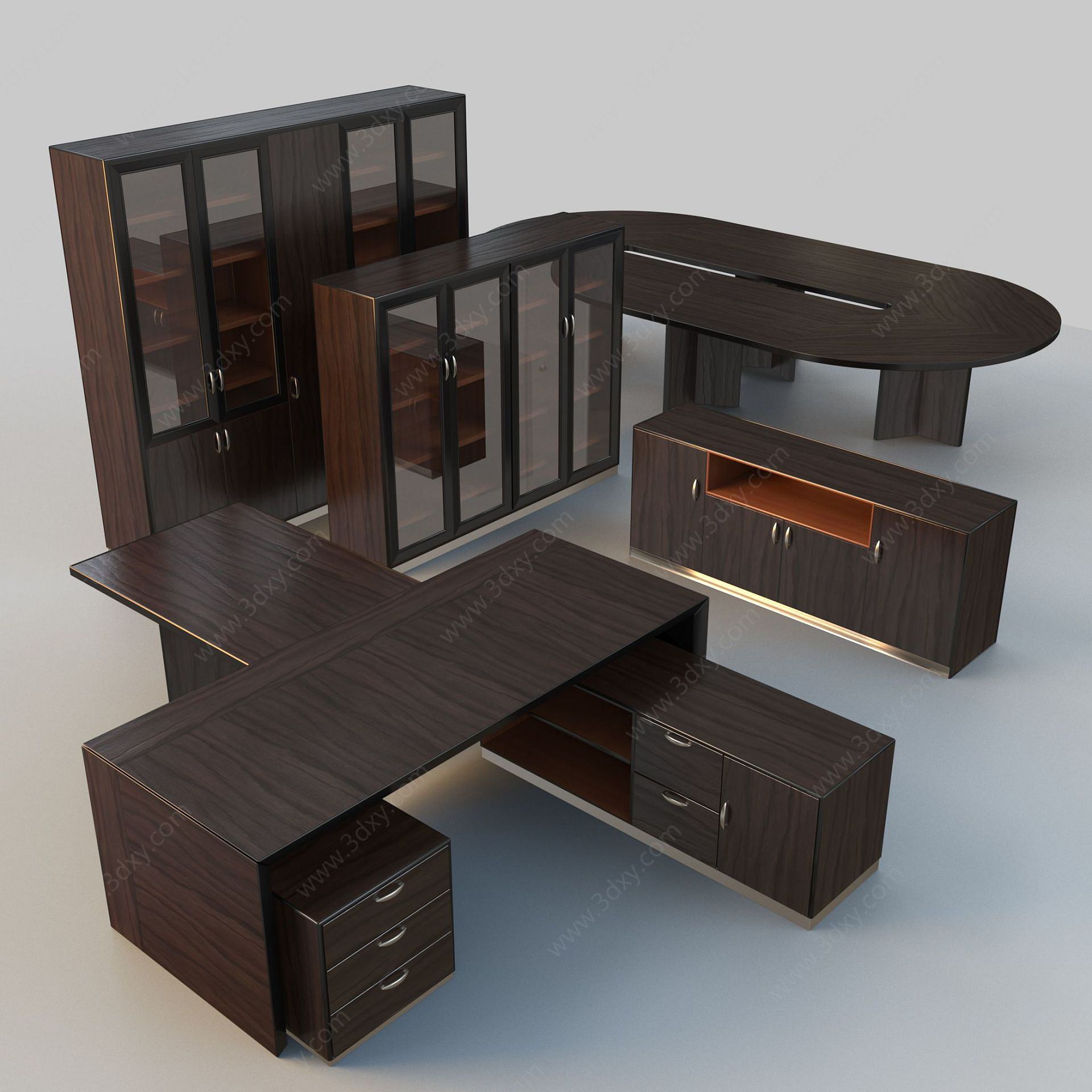 现代办公桌文件柜3D模型