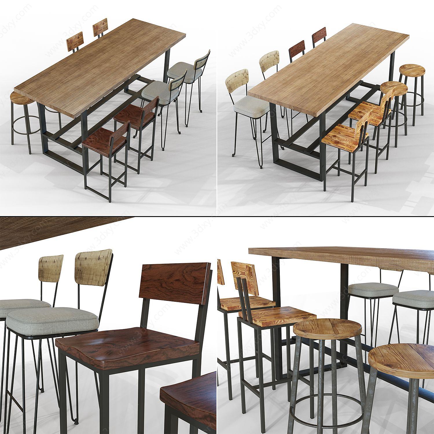 北欧工业风餐桌椅3D模型