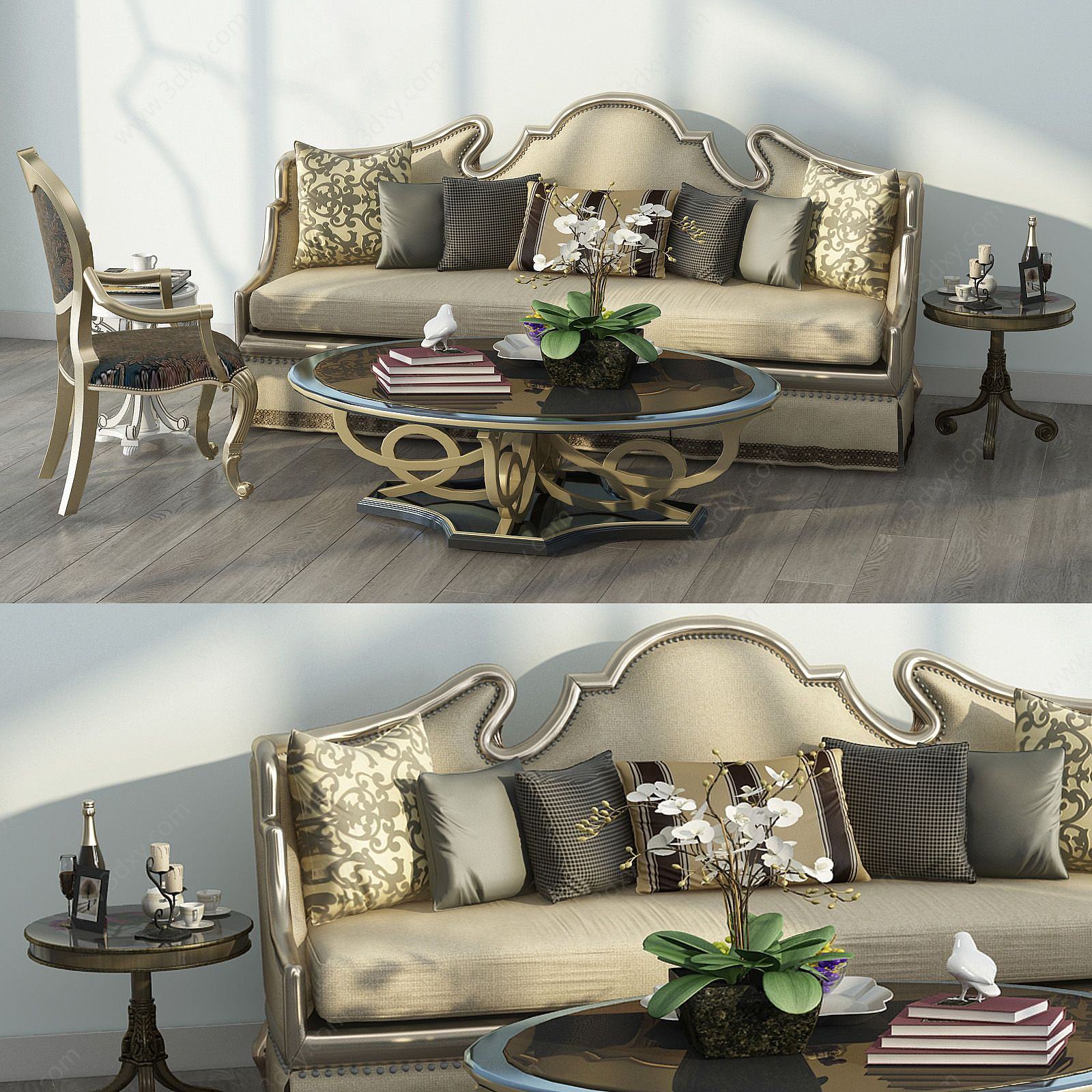 美式沙发茶几组合3D模型