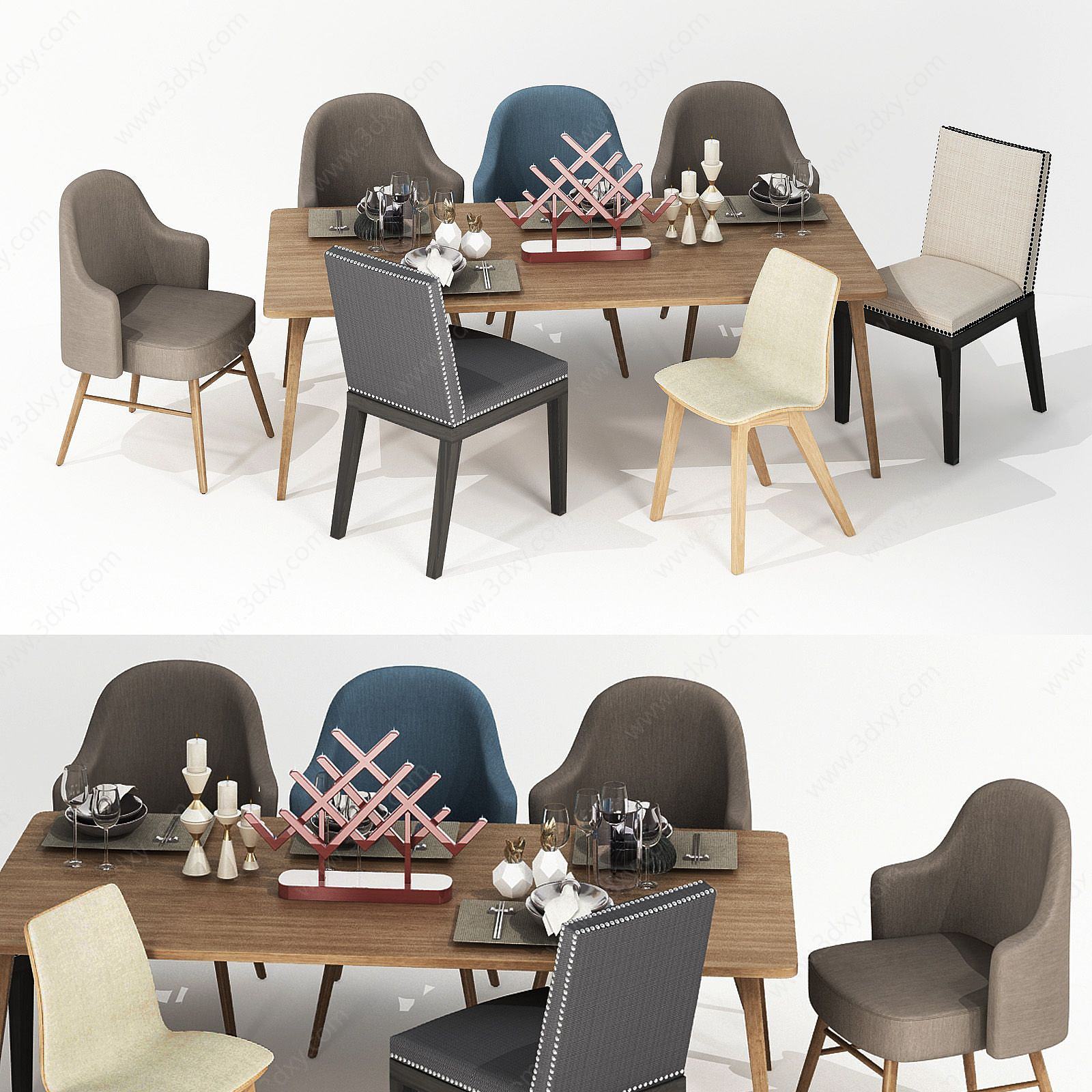 现代特色餐桌椅组合3D模型