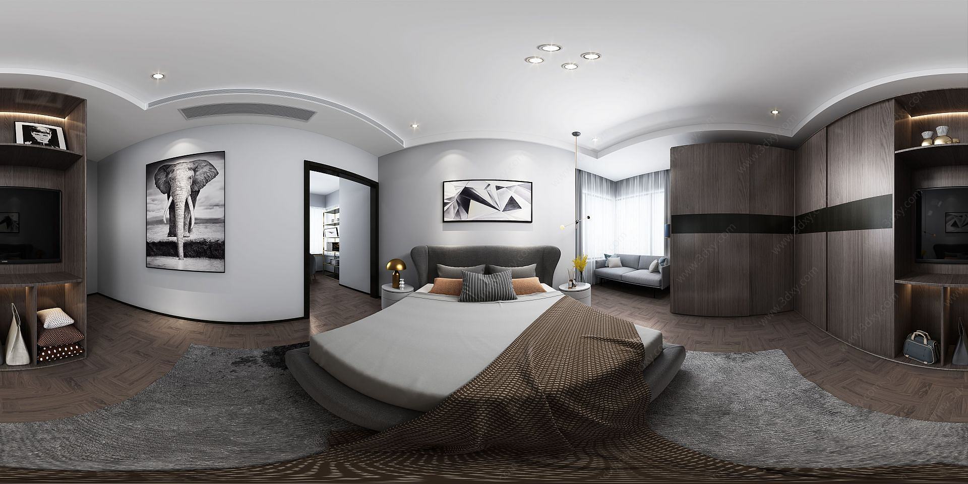 现代简约卧室全景3D模型