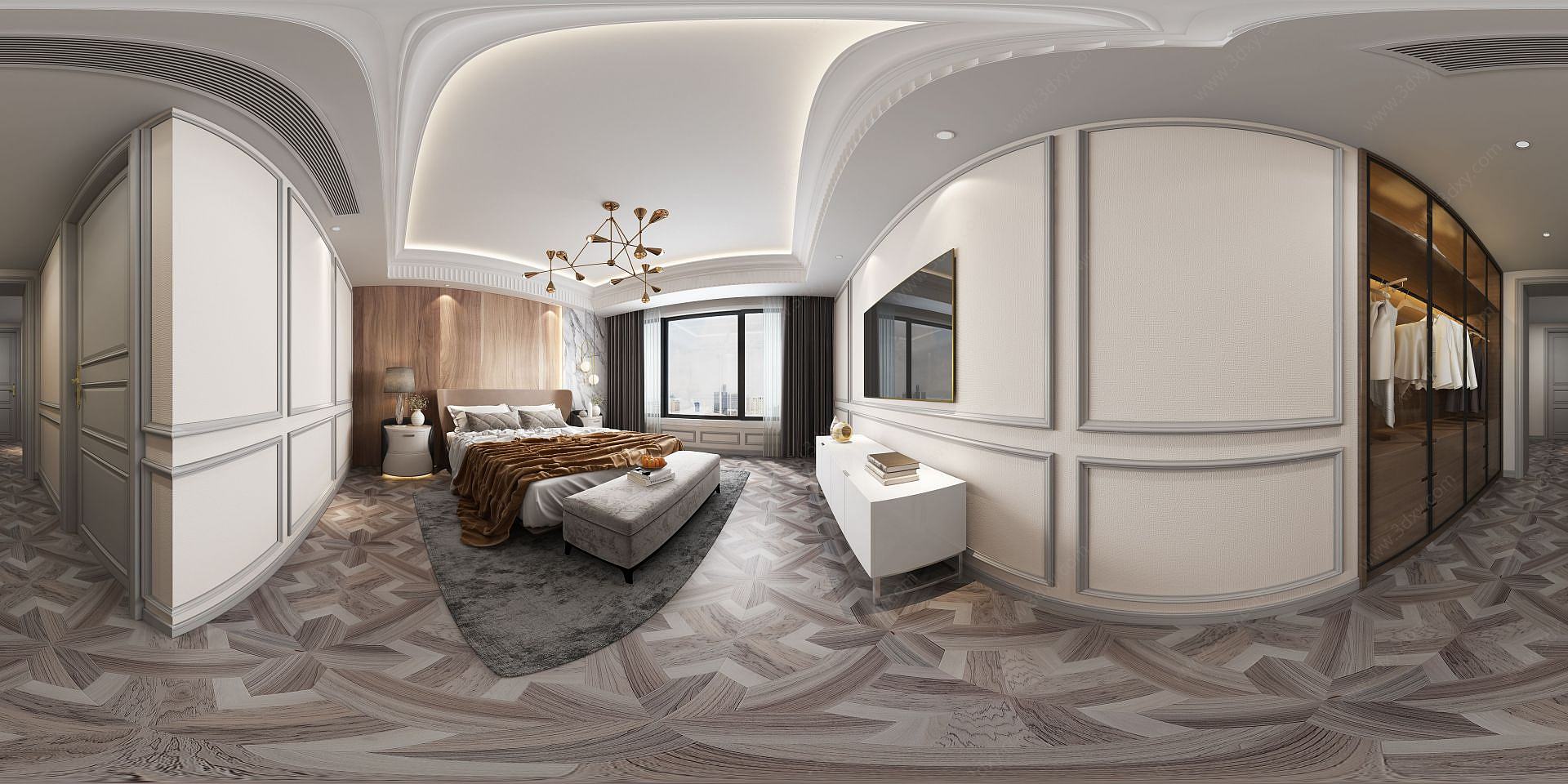 现代轻奢卧室全景3D模型