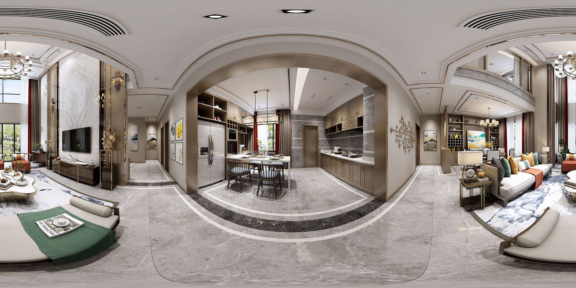 新中式别墅客餐厅3D模型